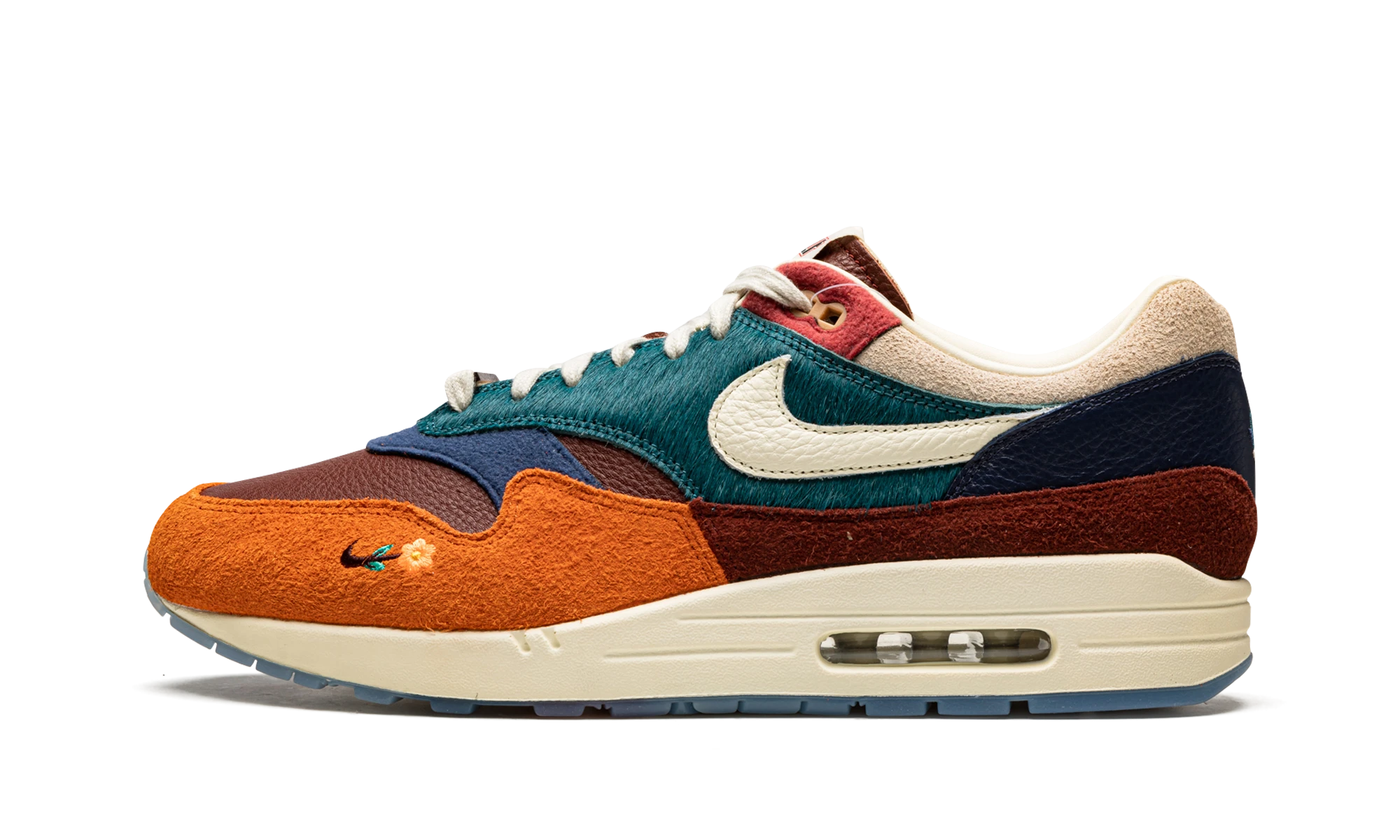 Basket Nike Air Max 1 Kasina Won-Ang Orange en multicolore, disponible en France, Suisse, Belgique et Luxembourg — vue de profil latéral.