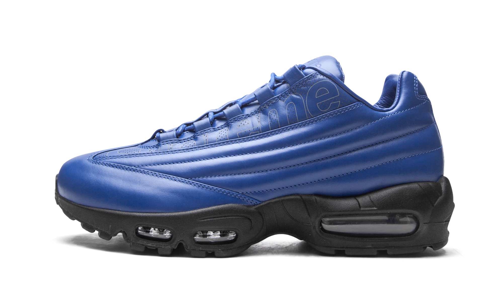 Sneaker Nike Air Max 95 Lux Supreme Blue in leather blue and black, available in Europe — outer profile view.