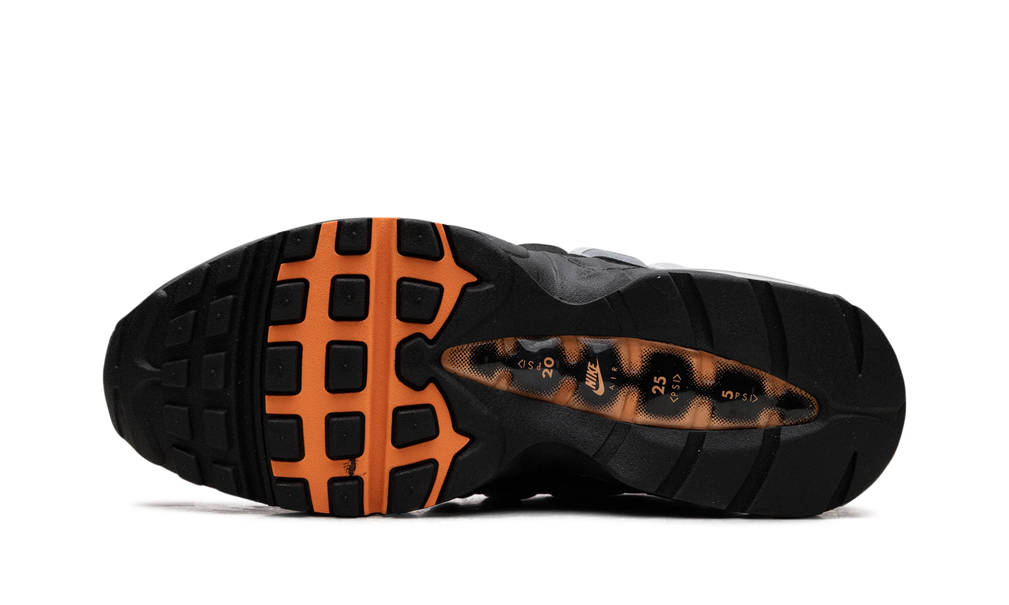 A Nike Air Max 95 OG Big Bubble Bright Mandarin (HM4740-005) külső gumitalpa.