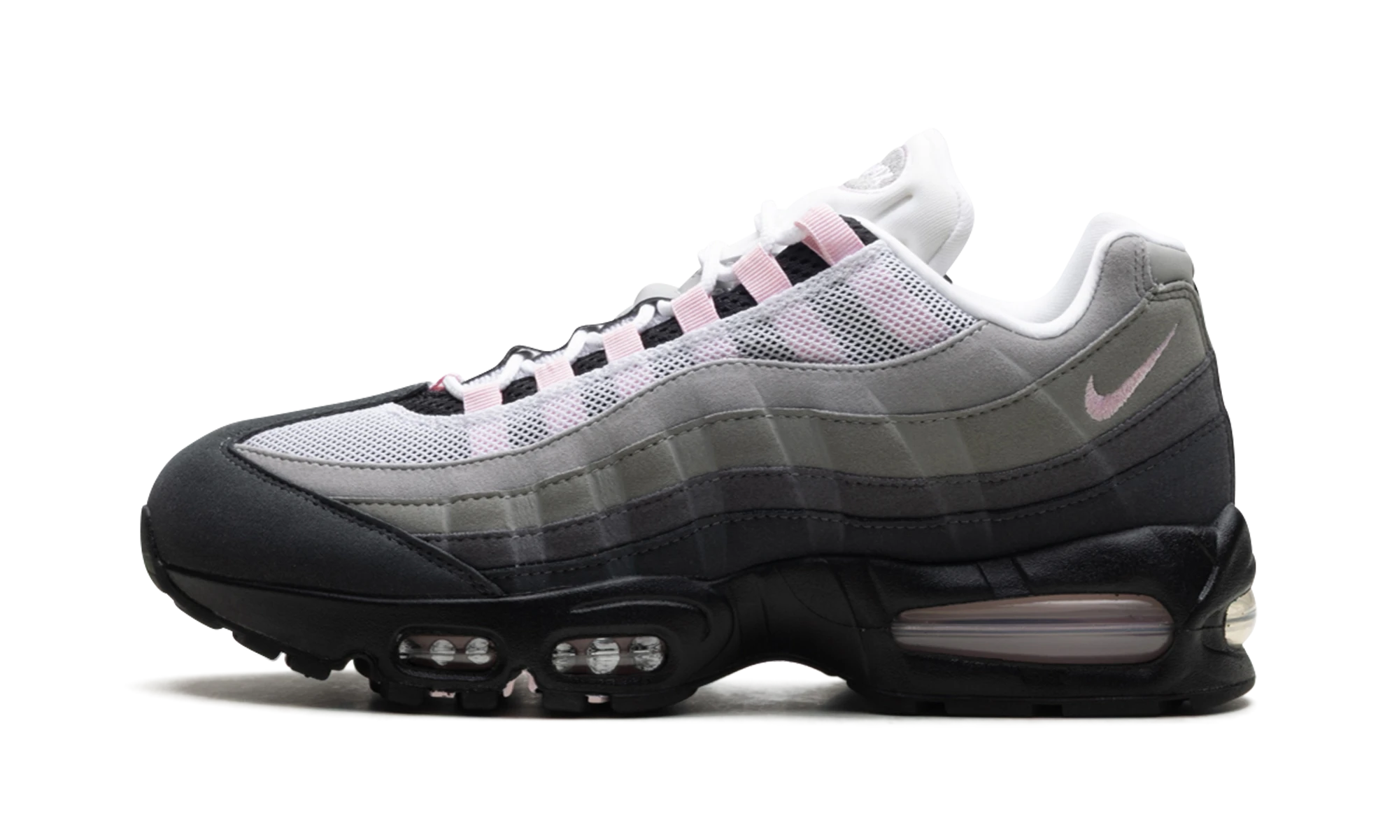 Sneaker Nike Air Max 95 OG Big Bubble Pink Foam (HJ5996-001) in leather black, pink and white — outer profile view.