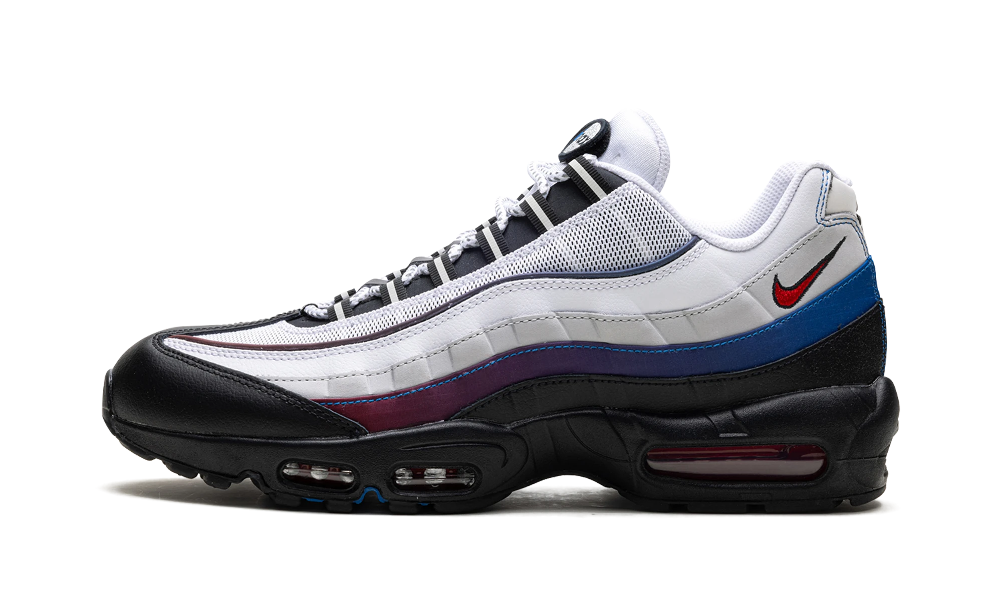 Αθλητικό παπούτσι Nike Air Max 95 Toronto (HJ9152-100) σε δέρμα λευκό, κόκκινο και μπλε — εξωτερική πλαϊνή άποψη.