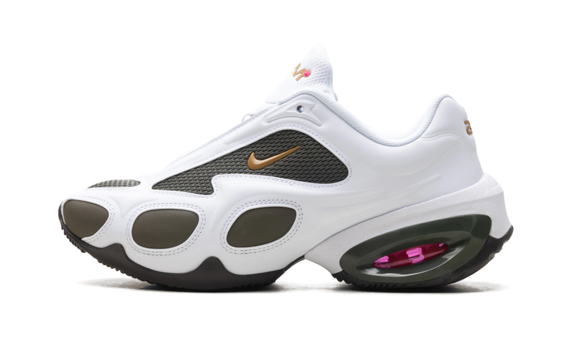 Tenisky Nike Air Max Muse Veneda Carter White Hyper Pink (HV9928-100) z kůže bílý, růžový a béžový — pohled z vnějšího boku.