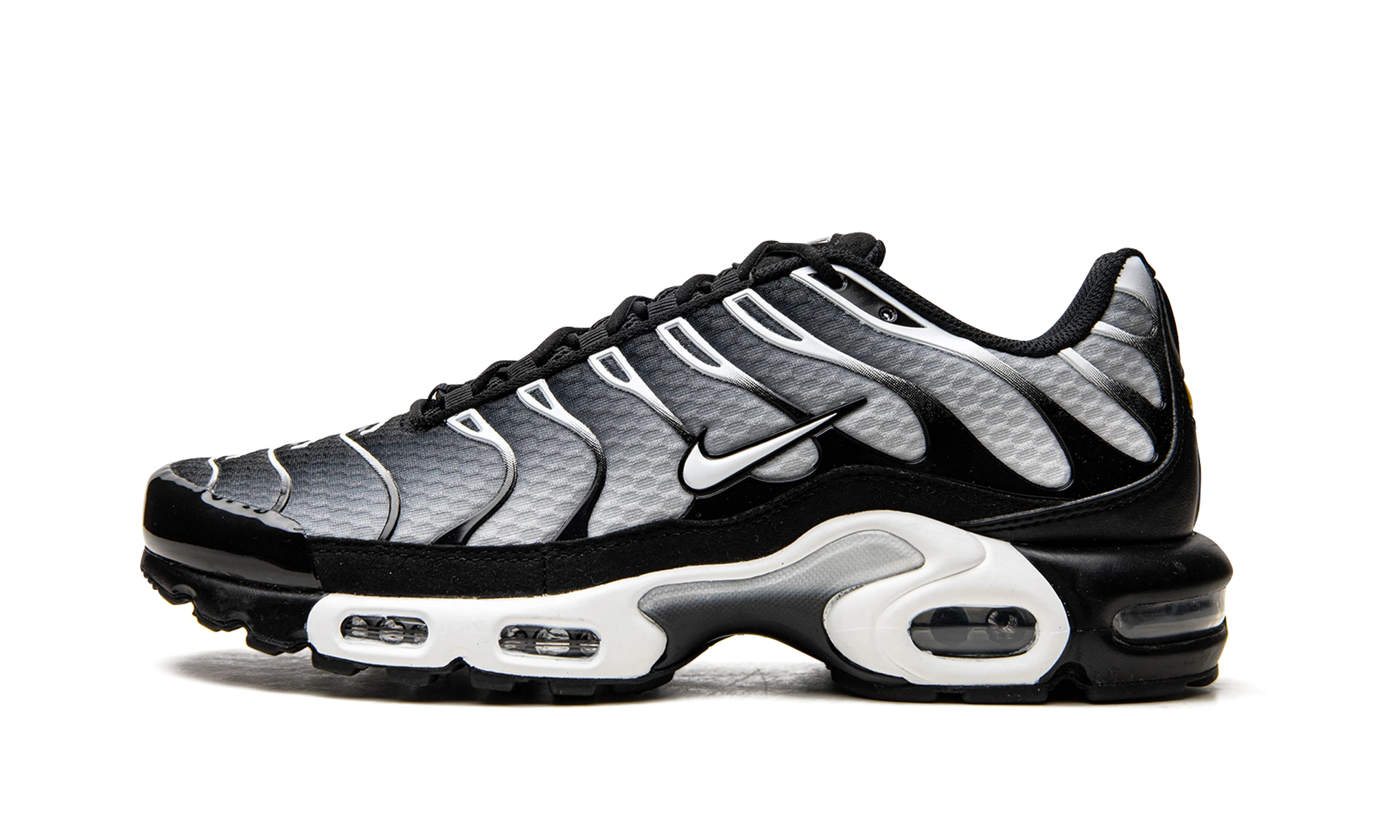 Sneaker Nike Air Max Plus Black Silver White (DM0032-003) in leather black, silver and white — outer profile view.