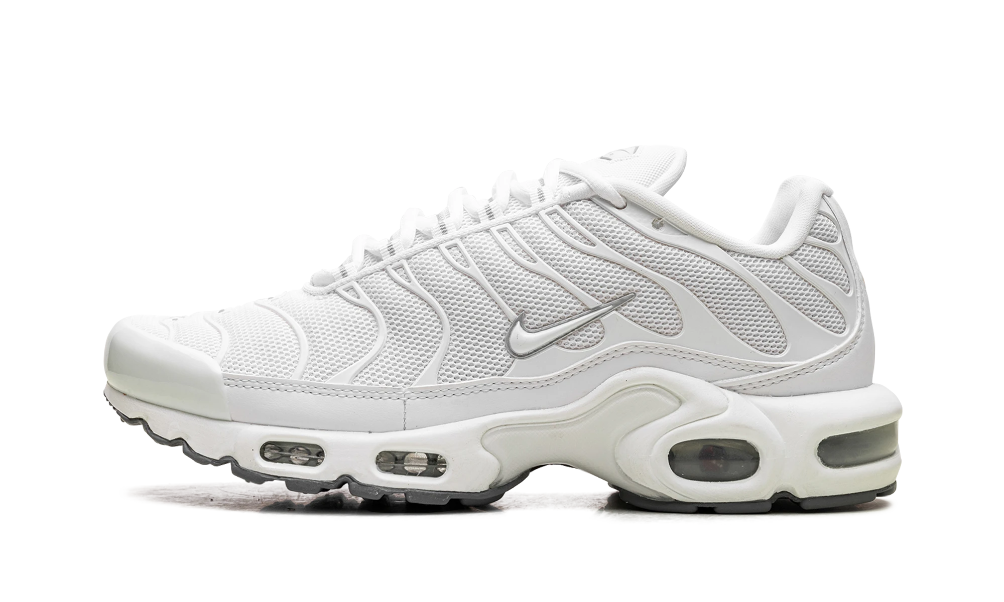 Sneaker Nike Air Max Plus White (604133-139) aus Leder weiß, schwarz und grau — Außenprofilansicht.