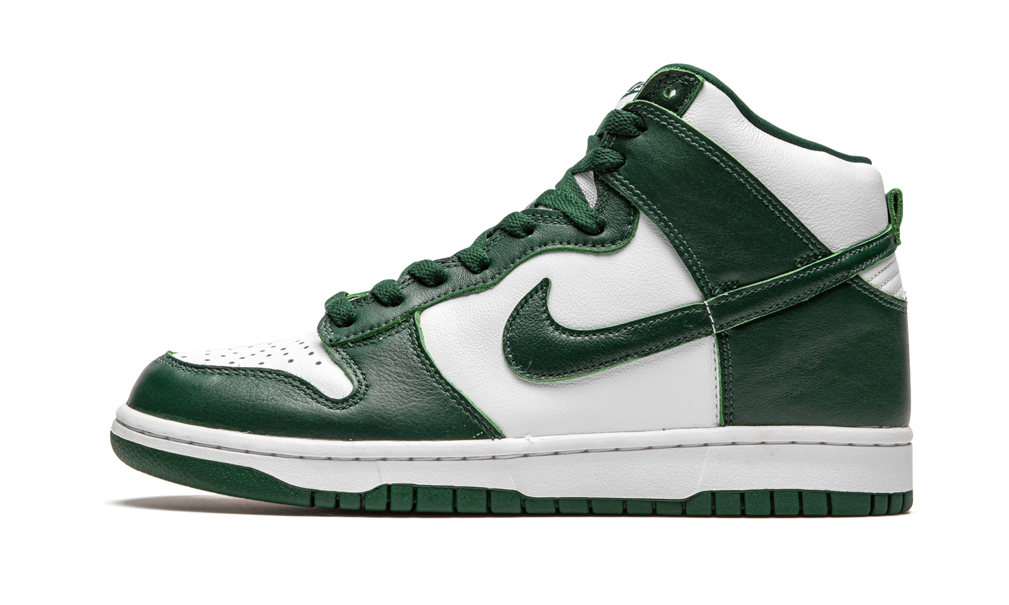 Sneaker Nike Dunk High SP Spartan Green (CZ8149-100) in leather white and green — outer profile view.