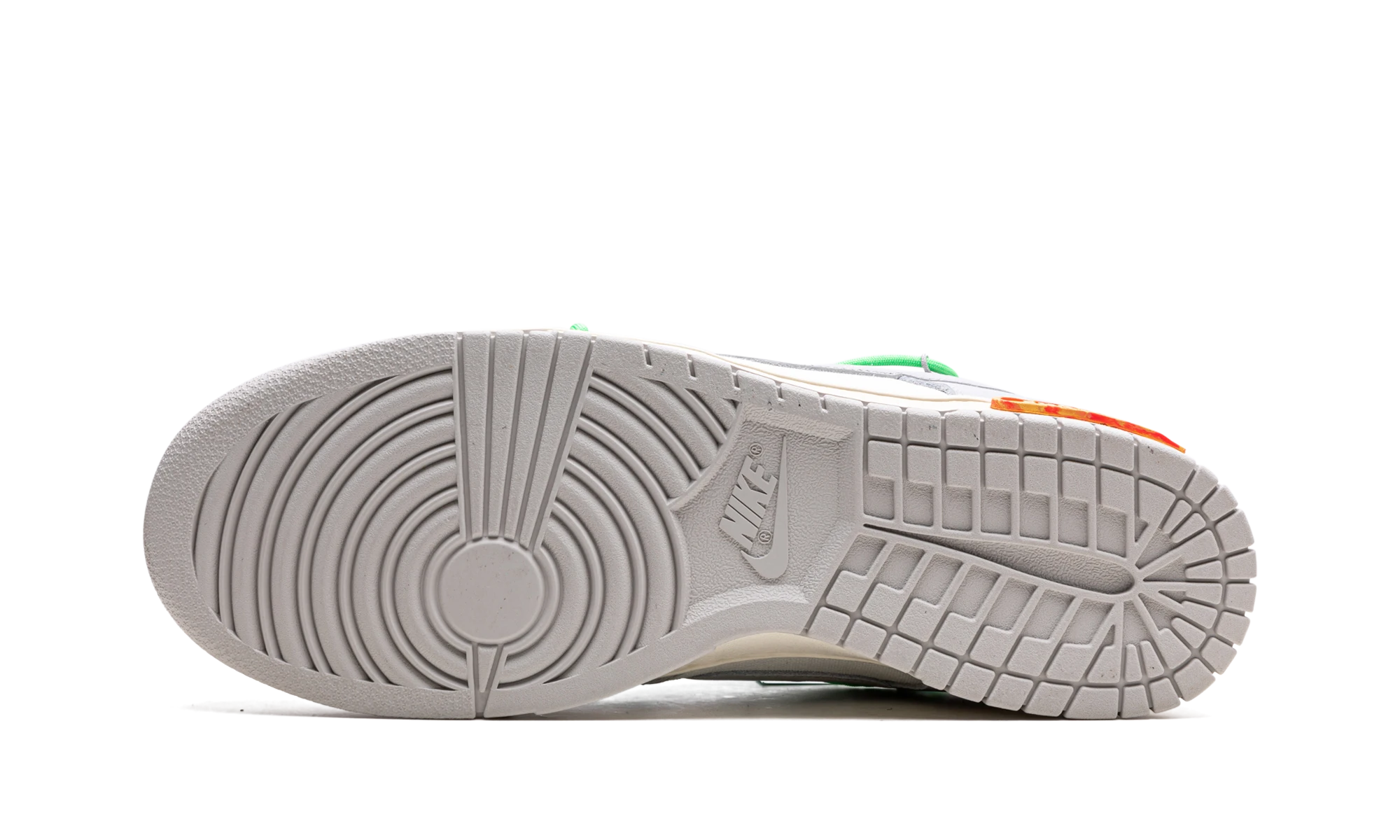 Buitenzool van rubber van de Nike Dunk Low Off-White Lot 26 (DM1602-116).