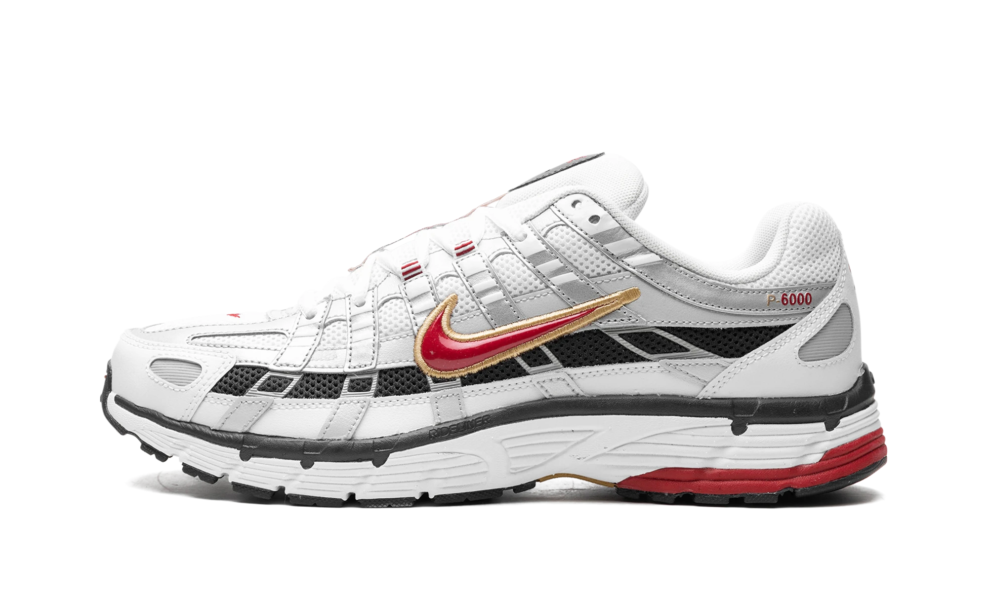 Nike P-6000 "Platinum Varsity Red" (CD6404-102), inner side view. Available at MNR Sneakers, free shipping to UK, Ireland, USA, Canada, Australia and Europe.