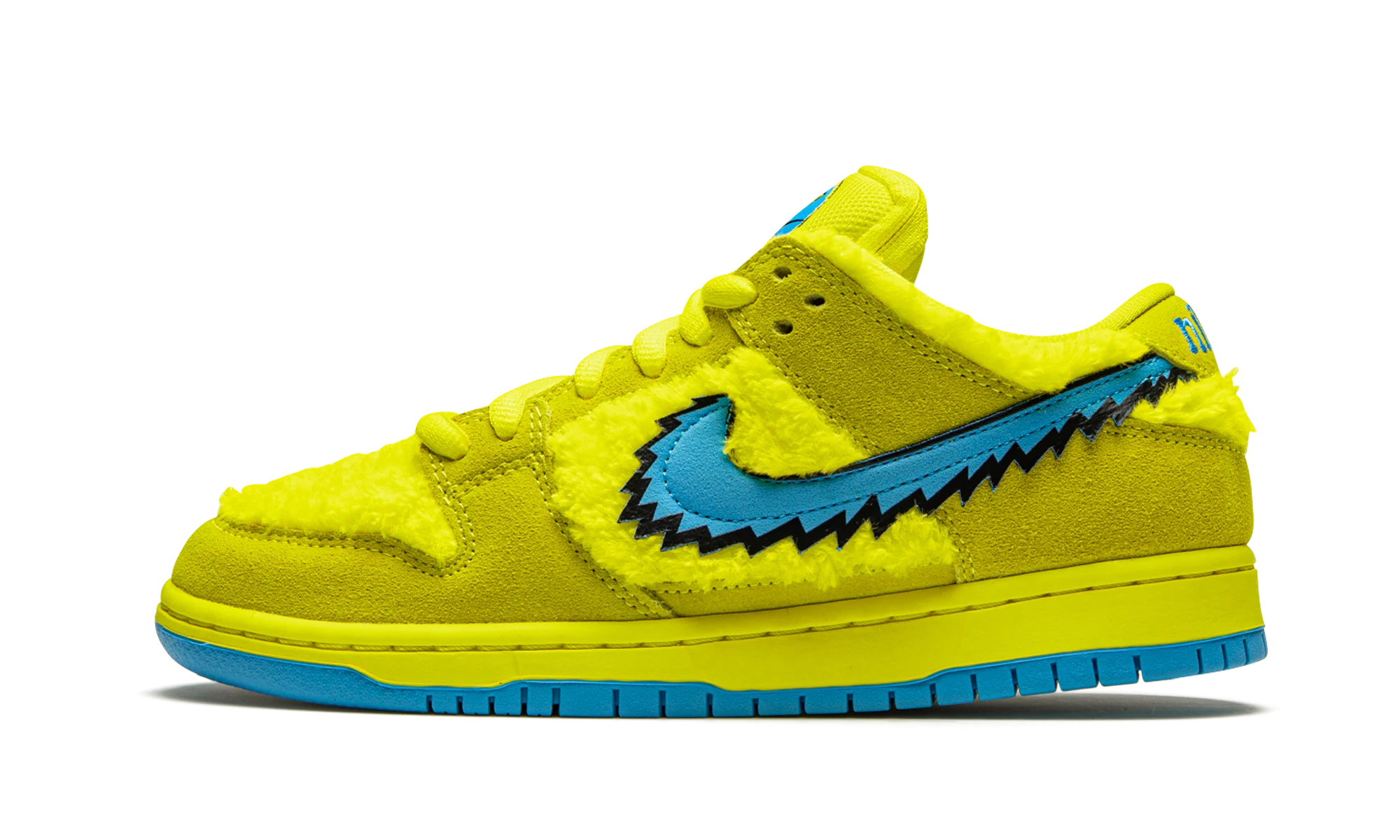 Sneaker Nike SB Dunk Low Grateful Dead Bears Opti Yellow (CJ5378-700) in leather yellow and blue — outer profile view.