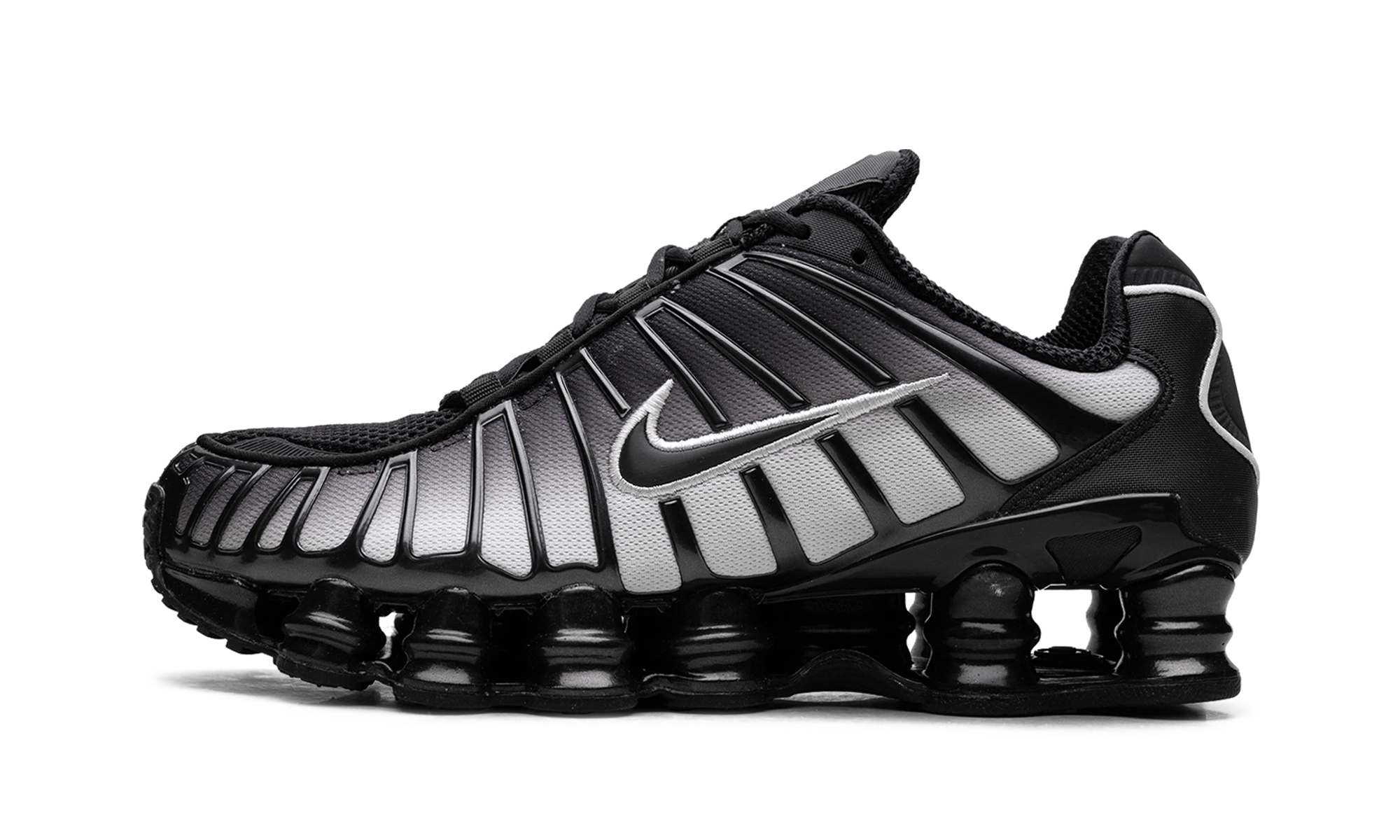 Basket Nike Shox TL Fade Off Noir White (IH1336-002) en cuir noir et blanc — vue de profil extérieur.