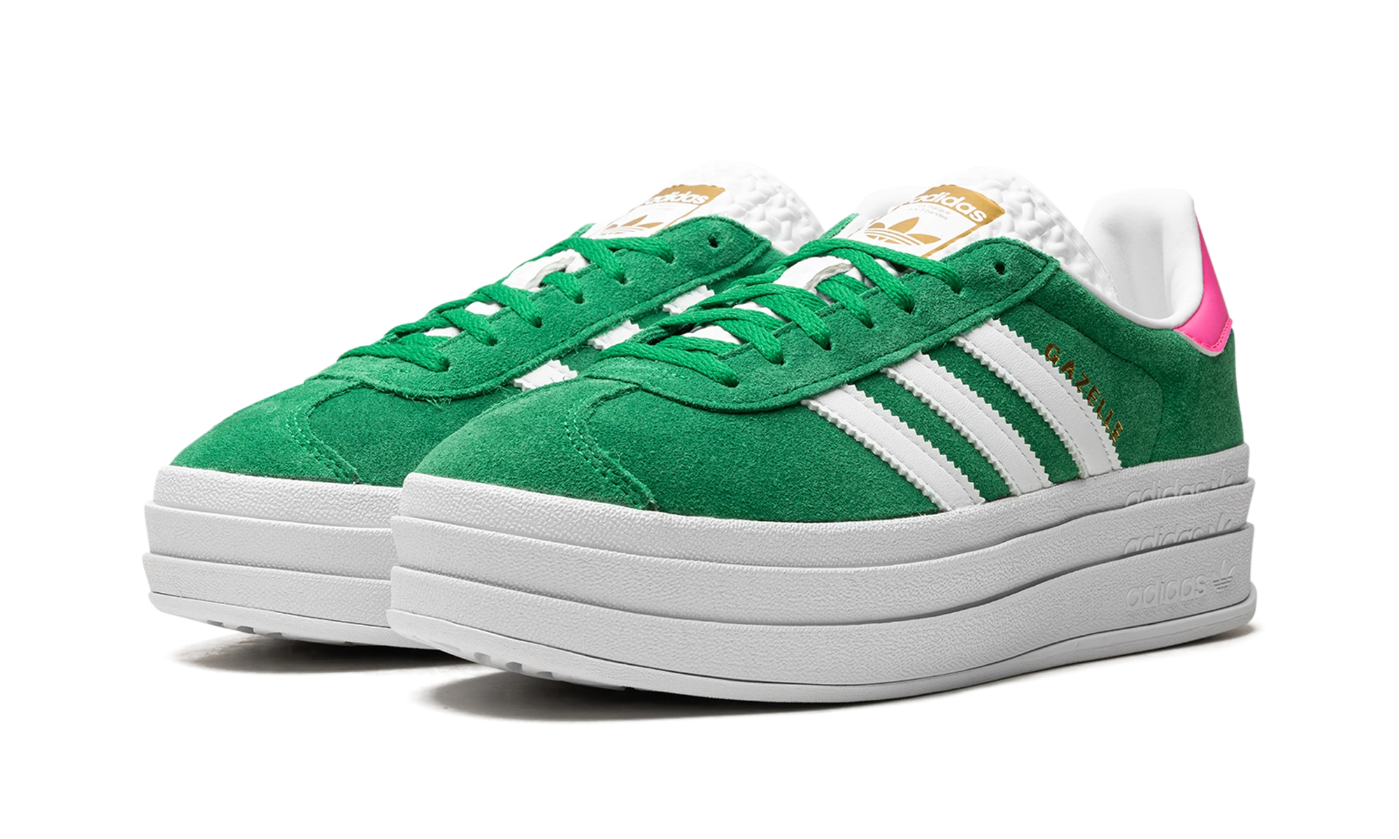 Detail vnitřní strany tenisky Adidas Gazelle Bold Green Lucid Pink (IG3136) vert, blanc et rose.
