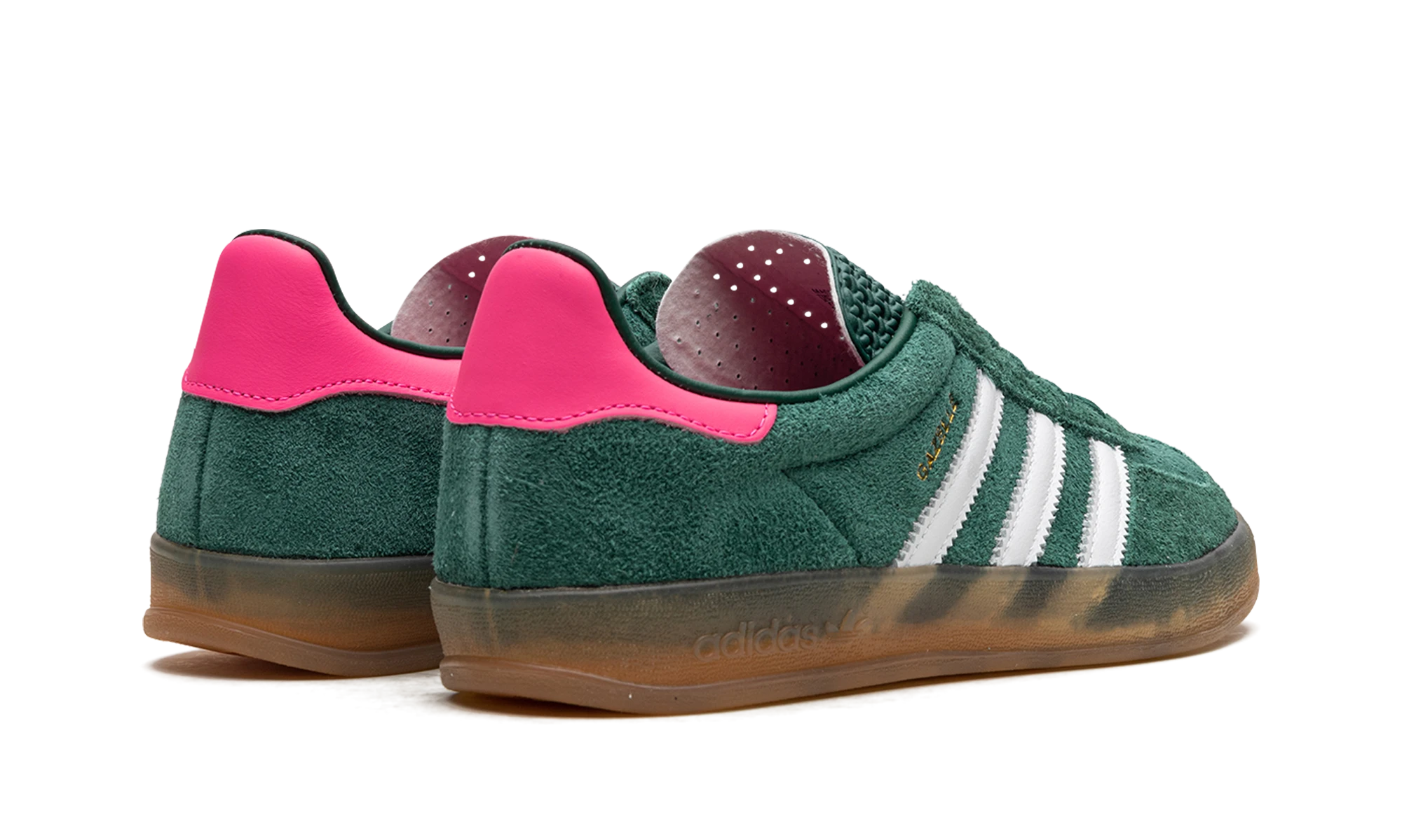 Paar Sneaker Adidas Gazelle Indoor Collegiate Green Lucid Pink (IG5929) – nagelneu und authentisch mit Originalkarton.