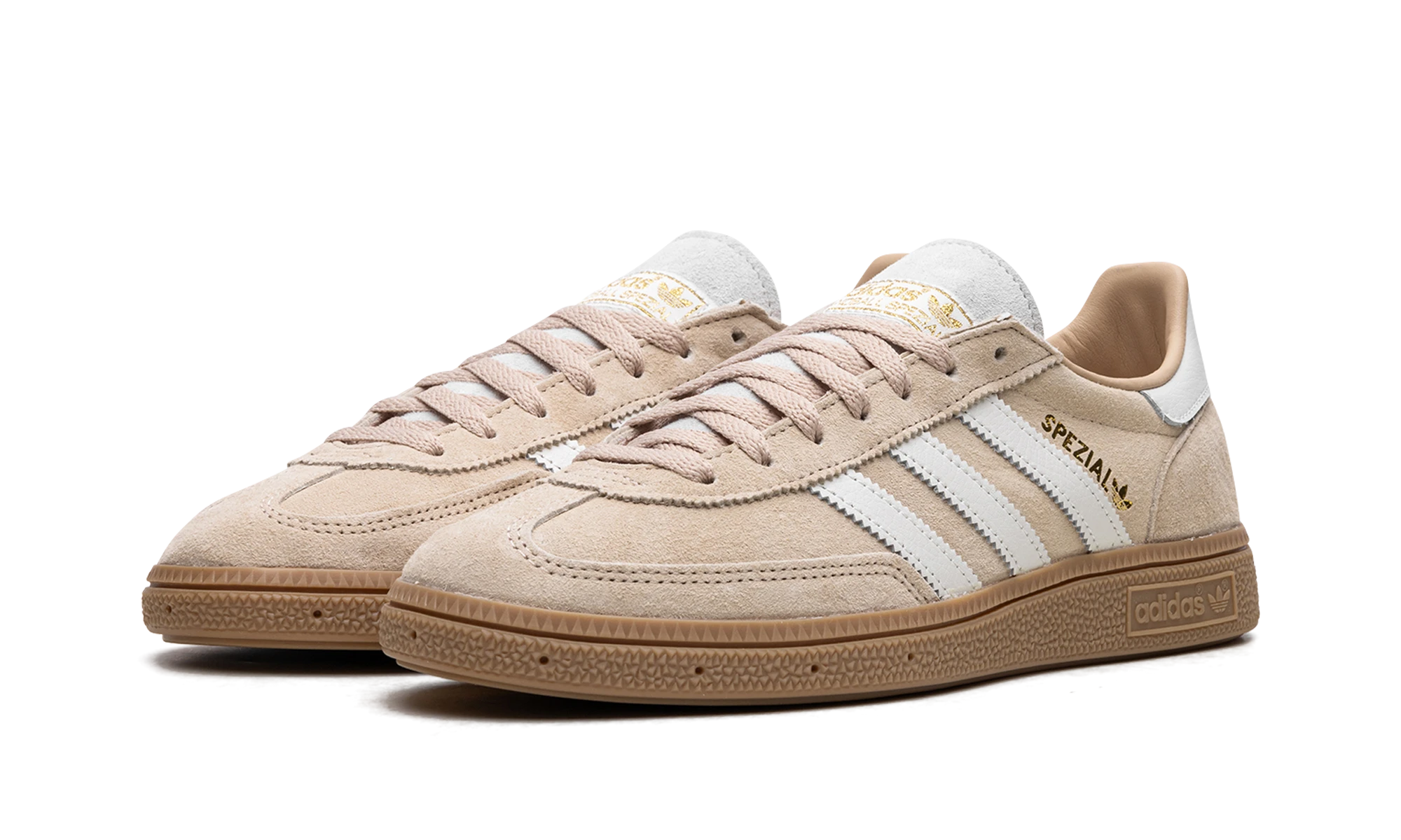 Detail of the inner side of the sneaker Adidas Handball Spezial Magic Beige (ID8779) beige, blanc et marron.
