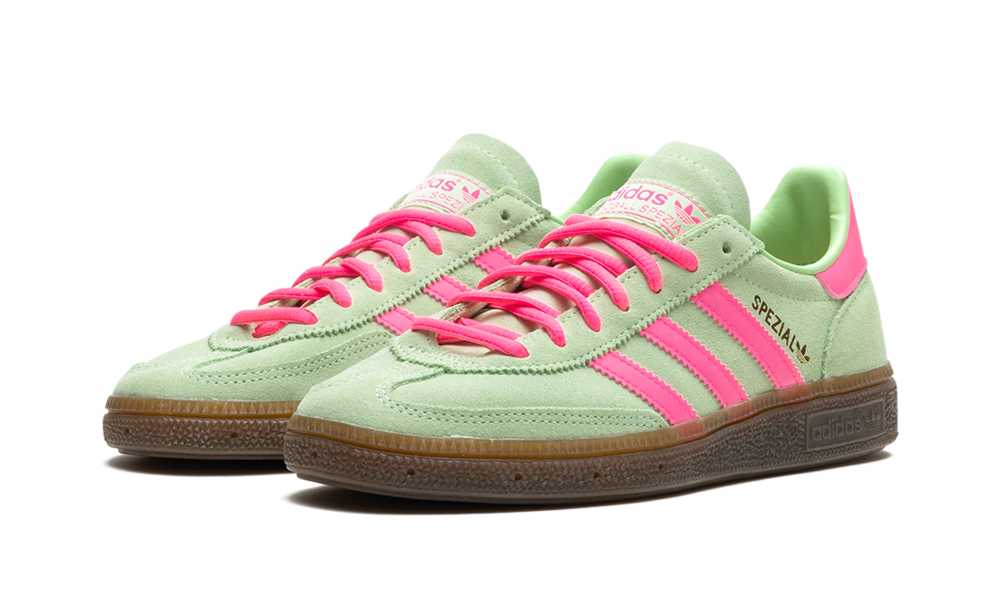 Detail vnitřní strany tenisky Adidas Handball Spezial Semi Green Spark (IH7498) vert, rose et marron.