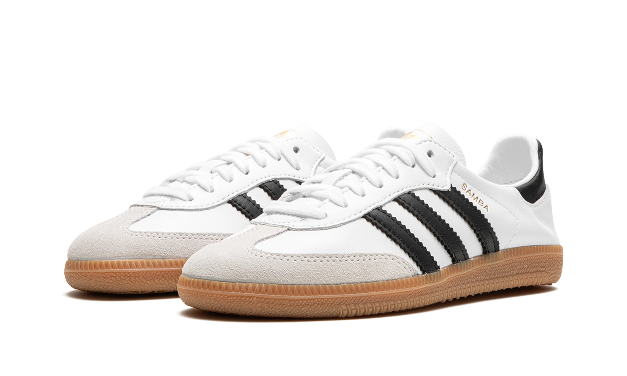 Dettaglio del lato interno della scarpa Adidas Samba Decon White Black Gum (IF0642) blanc, noir et gris.
