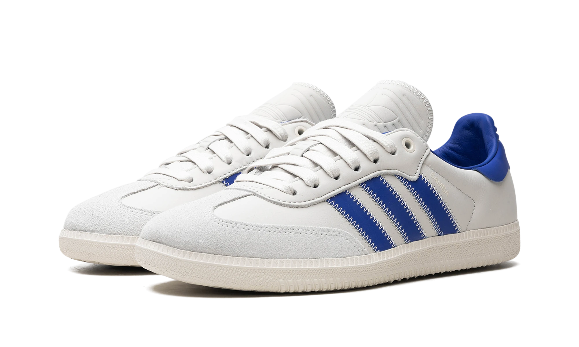 Dettaglio del lato interno della scarpa Adidas Samba Humanrace Navy Aluminum (IG2088) bleu.
