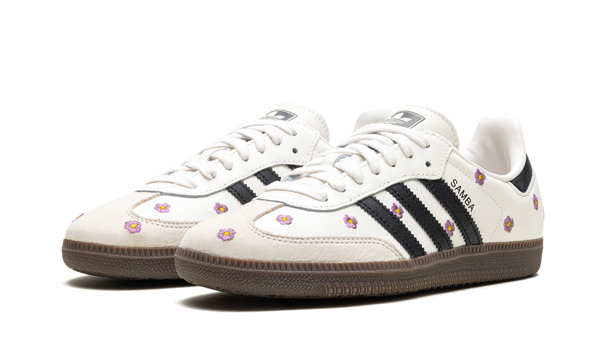 Dettaglio del lato interno della scarpa Adidas Samba Light Purple Floral (IF4398) blanc, noir et marron.