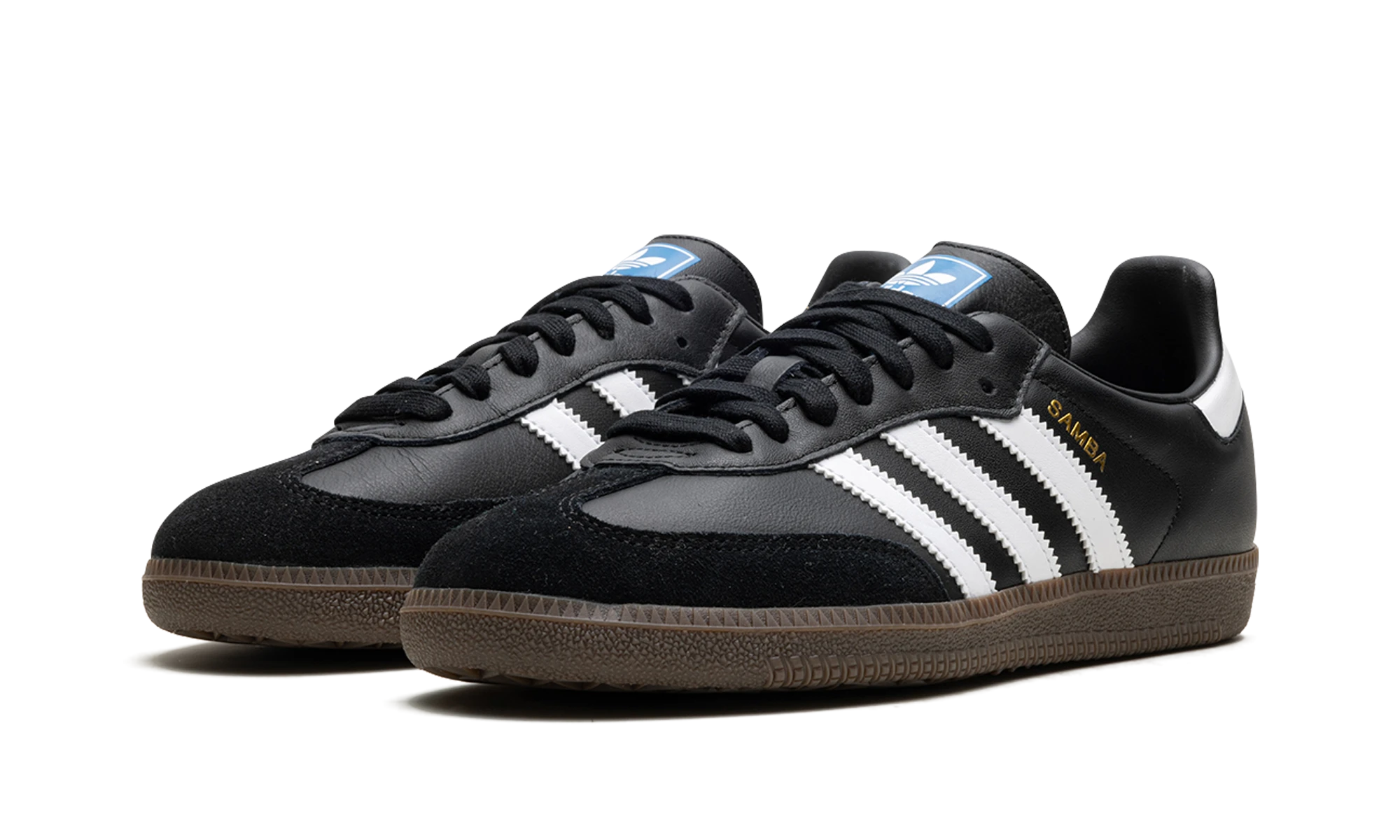 Detalle del lado interior de la zapatilla Adidas Samba OG Black White Gum (IG9031) blanc, noir et gris.