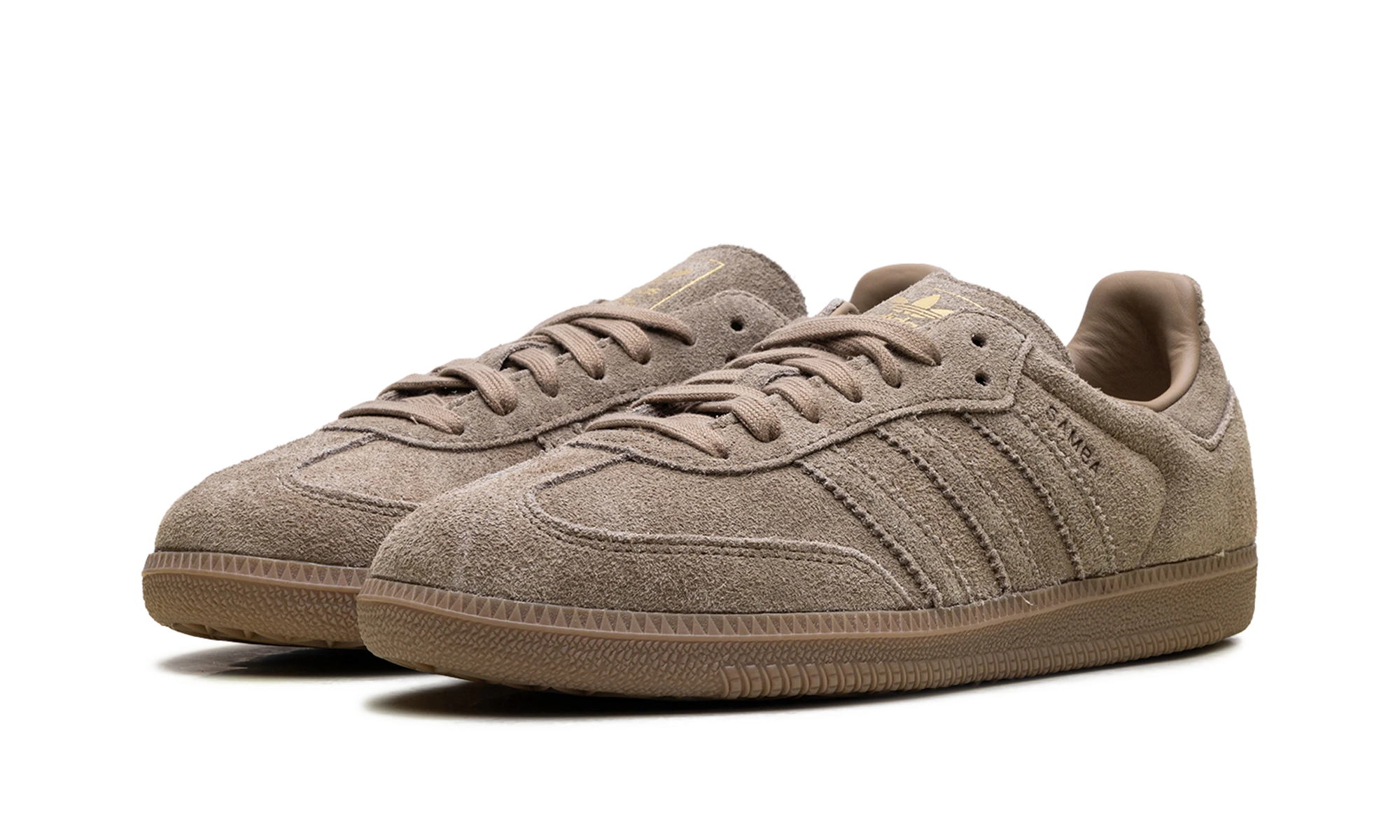 Detail of the inner side of the sneaker Adidas Samba OG Cardboard Sand Strata (JR0889) beige et or.
