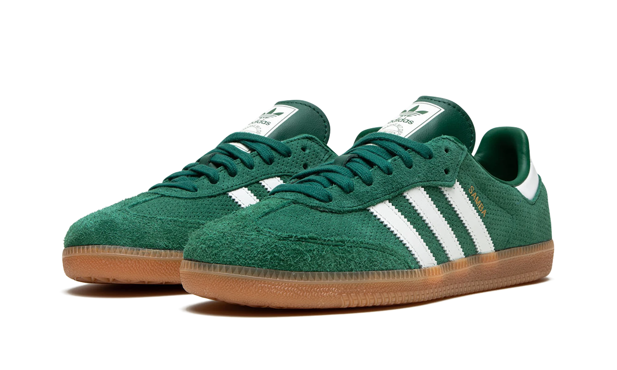 Detail der Innenseite des sneaker Adidas Samba OG Collegiate Green Gum (HP7902) vert, blanc et marron.