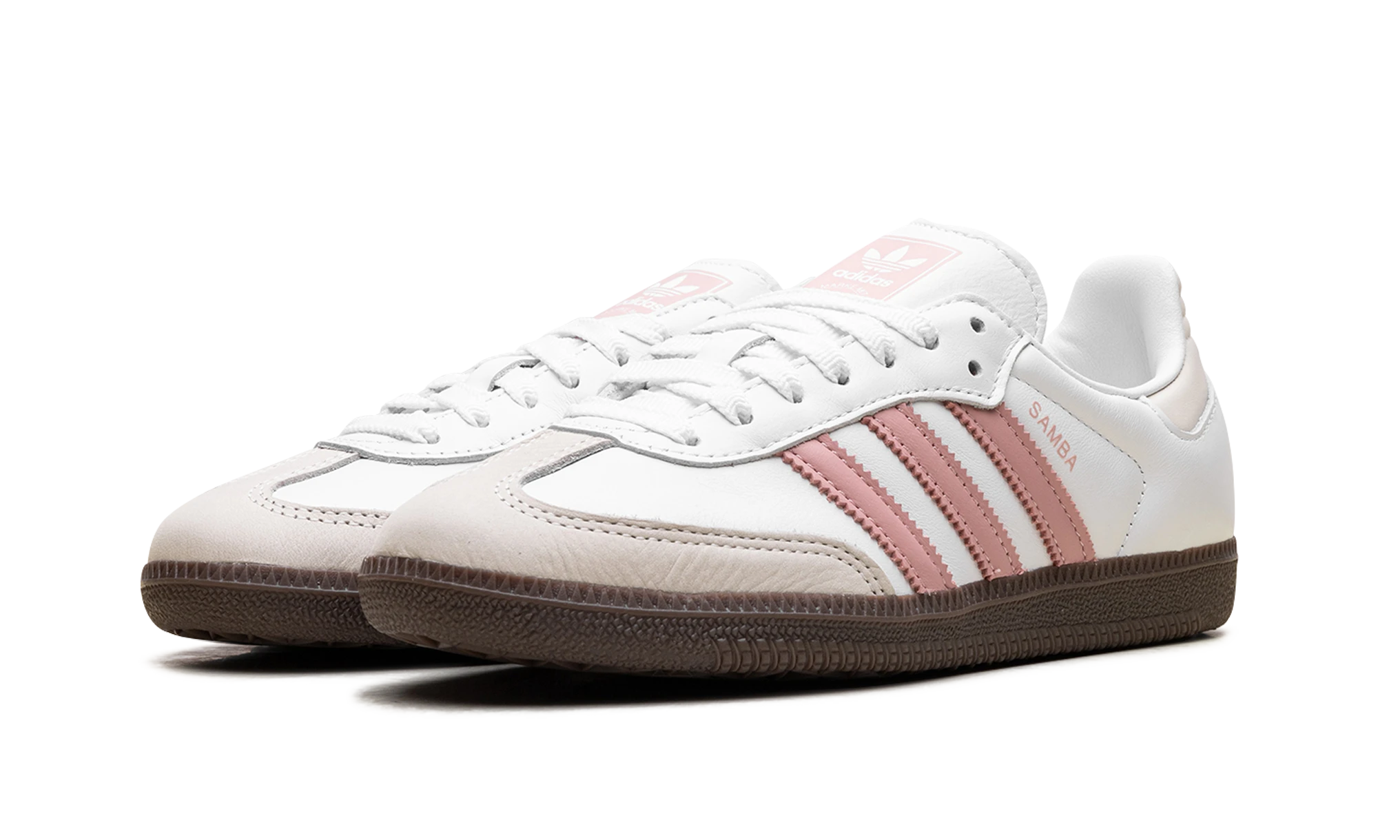 Detail of the inner side of the sneaker Adidas Samba OG White Wonder Mauve (JI2677) blanc et rose.