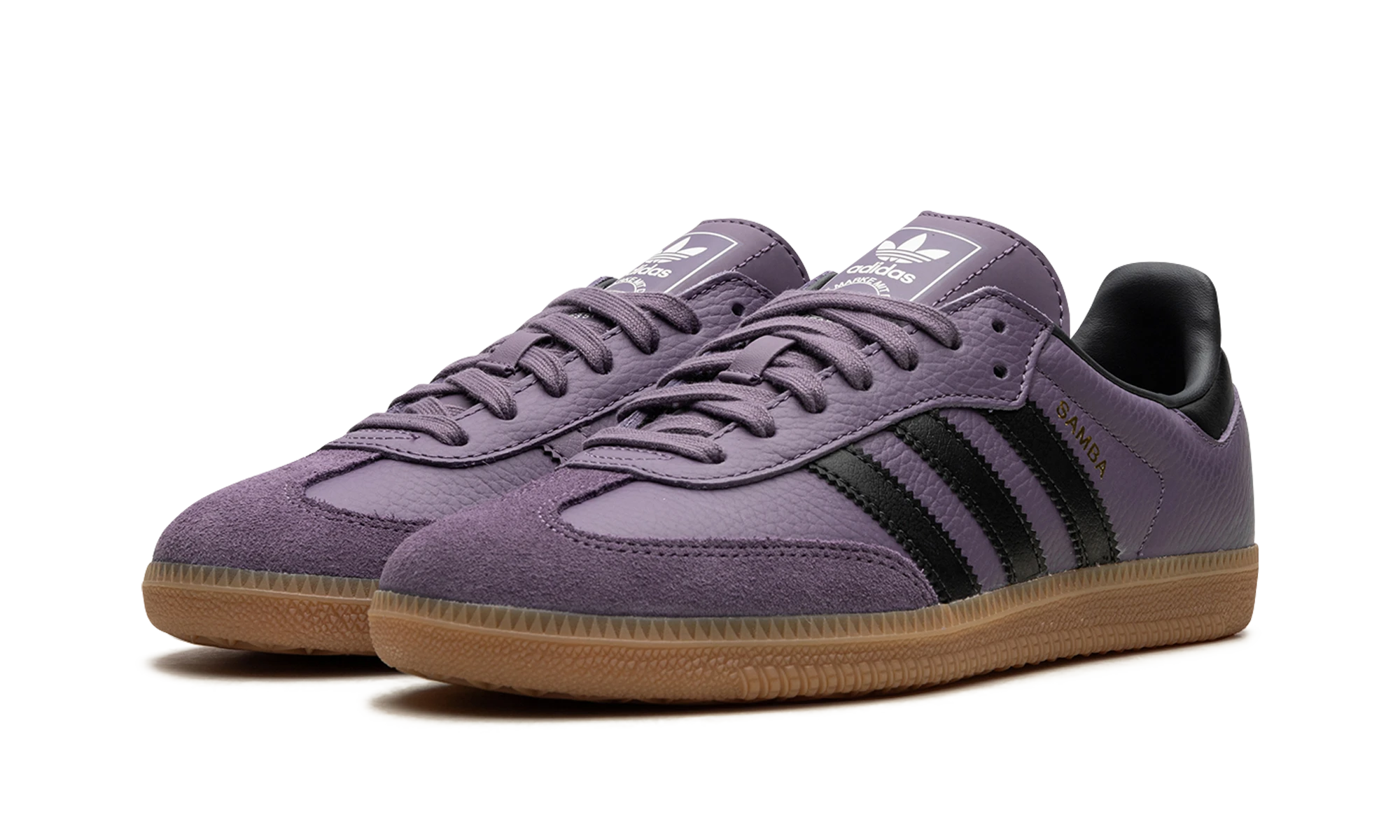 Dettaglio del lato interno della scarpa Adidas Samba Shadow Violet (IE7012) violet et blanc.