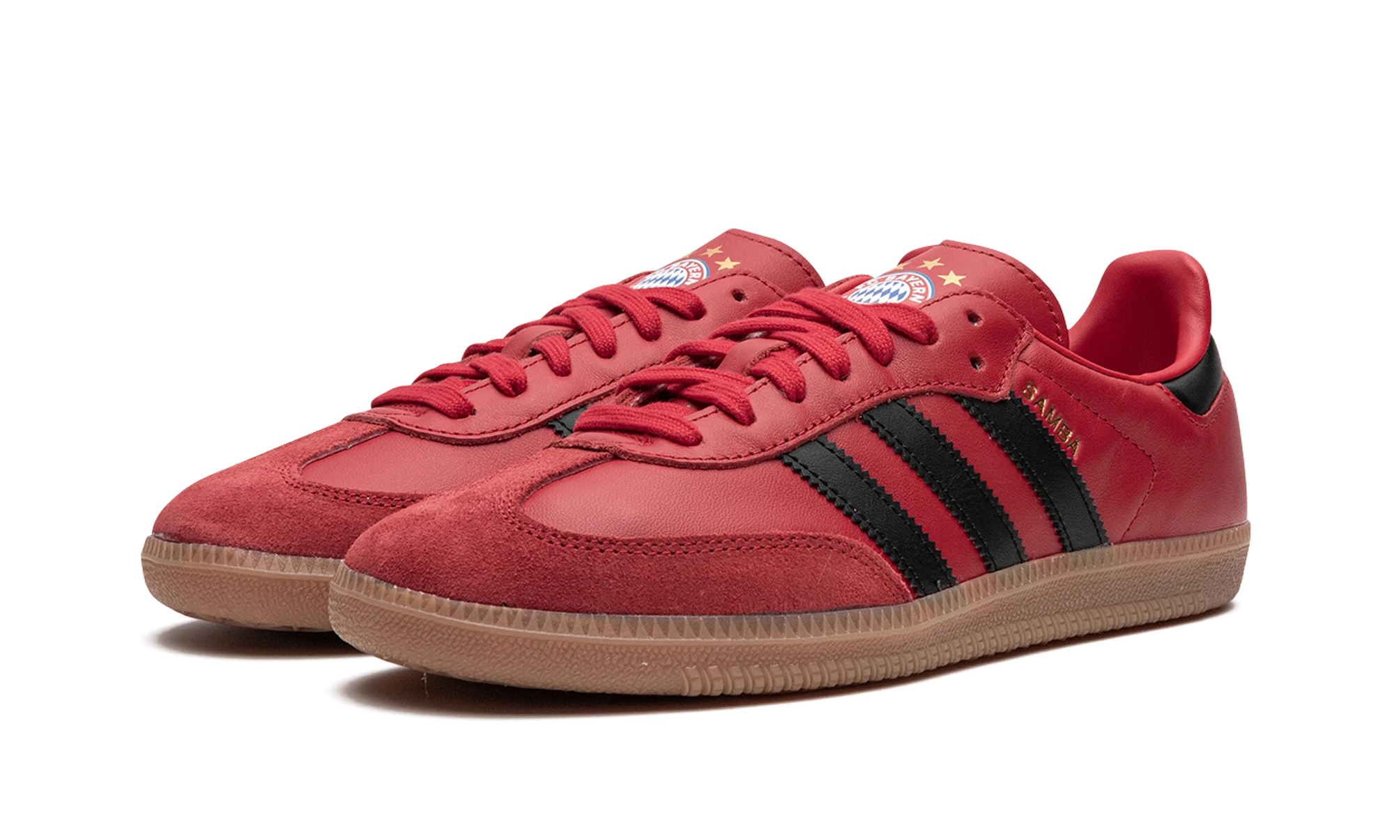 Detail of the inner side of the sneaker Adidas Samba Team Bayern Munich (HQ7031) rouge, noir et marron.