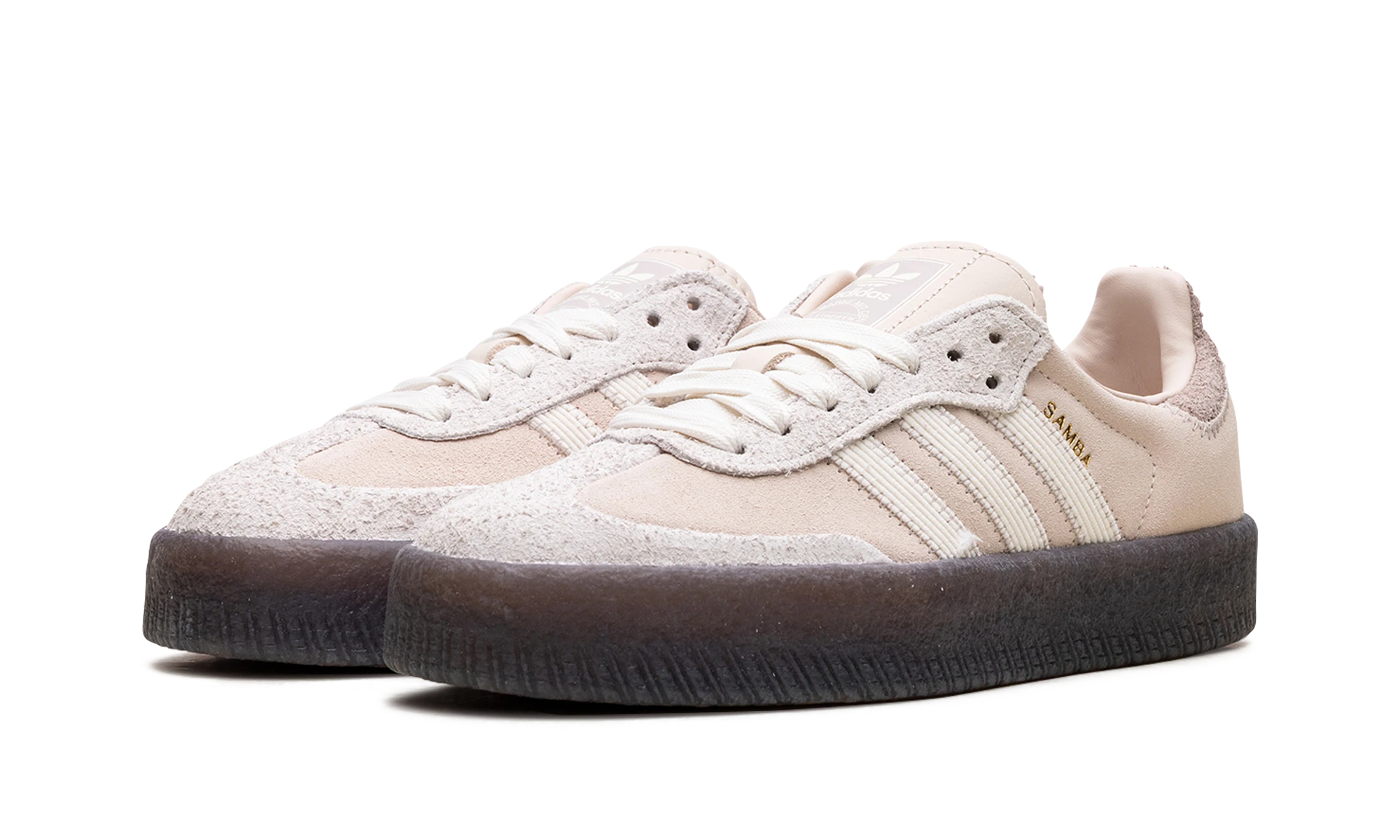 Dettaglio del lato interno della scarpa Adidas Sambae Linen (ji3882) beige, blanc et gris.