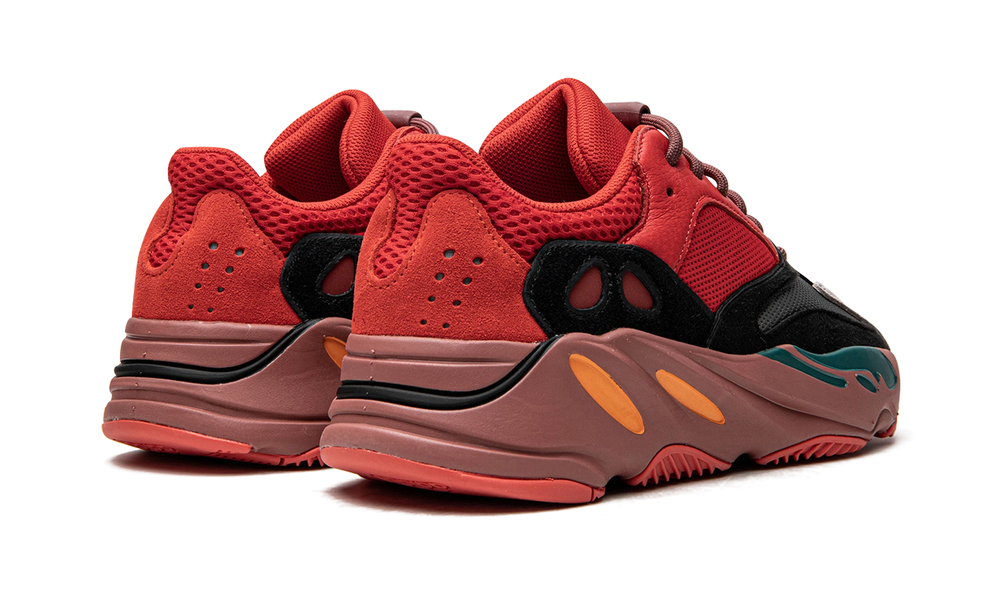 Paar Sneaker Adidas Yeezy Boost 700 Hi-Res Red (HQ6979) – nagelneu und authentisch mit Originalkarton.
