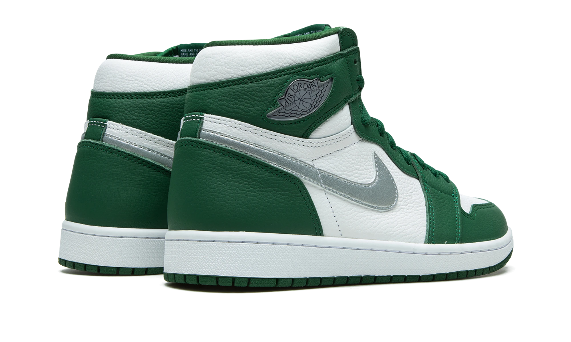 Vue arrière de la paire de sneakers Air Jordan Jordan 1 Retro High OG Gorge Green neuve et authentique.