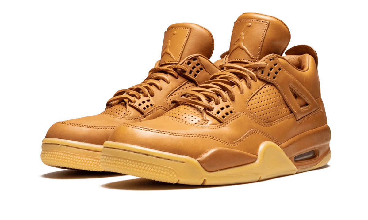 Detail of the inner side of the sneaker Air Jordan Jordan 4 Retro Ginger Wheat (819139-205) marron, jaune et beige.