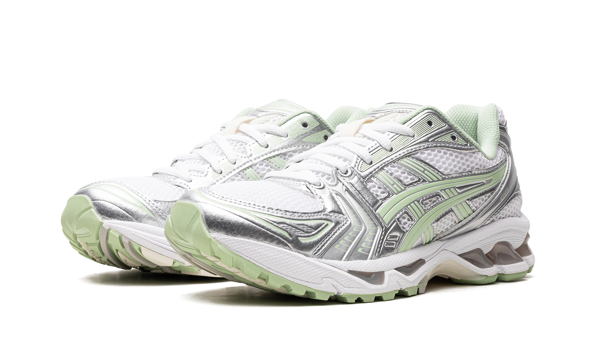 Detail of the inner side of the sneaker ASICS Gel-Kayano 14 White Jade (1202A056-105) blanc.