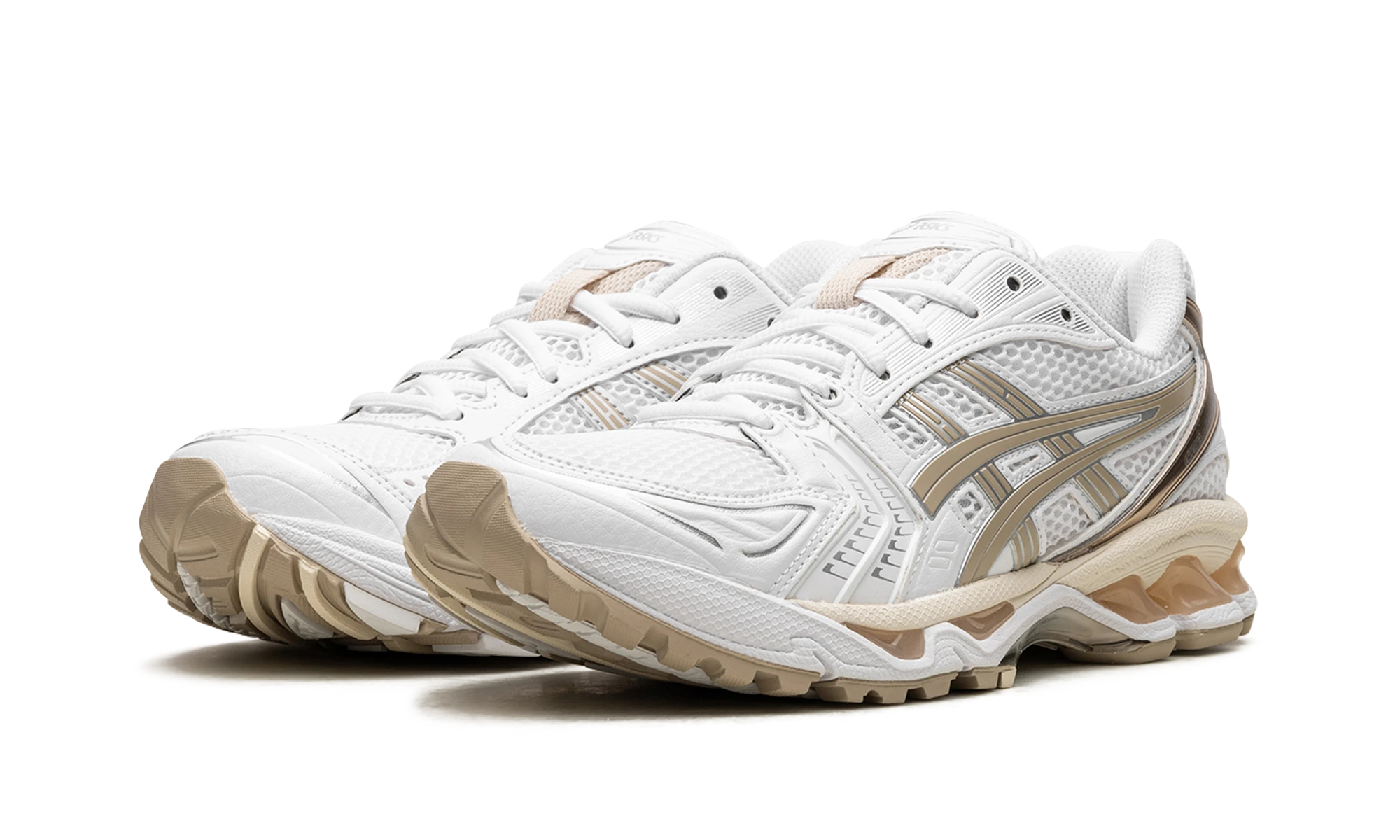 Detail of the inner side of the sneaker ASICS Gel-Kayano 14 White Simply Taupe (1202A056-110) blanc et beige.