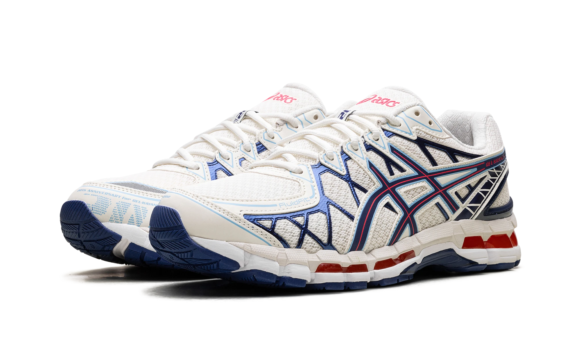 Detalj unutarnje strane tenisica ASICS Gel-Kayano 20 Cream Blue Red (1203A388-101) beige, bleu et rouge.
