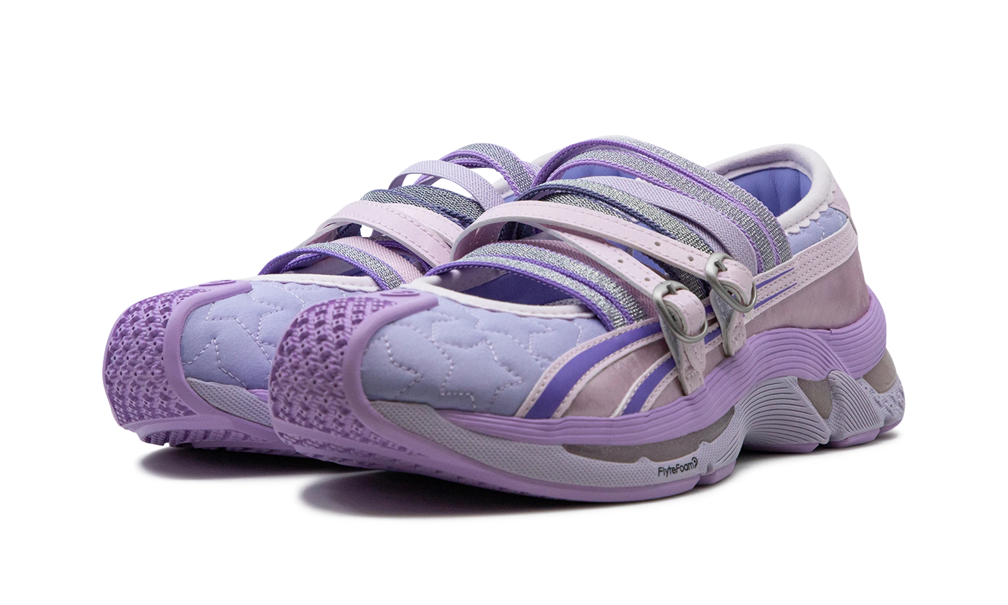 Vue de face de la paire de sneakers ASICS Gel-Lokros Heaven by Marc Jacobs Kiko Kostadinov Vapor Cosmos multicolore.