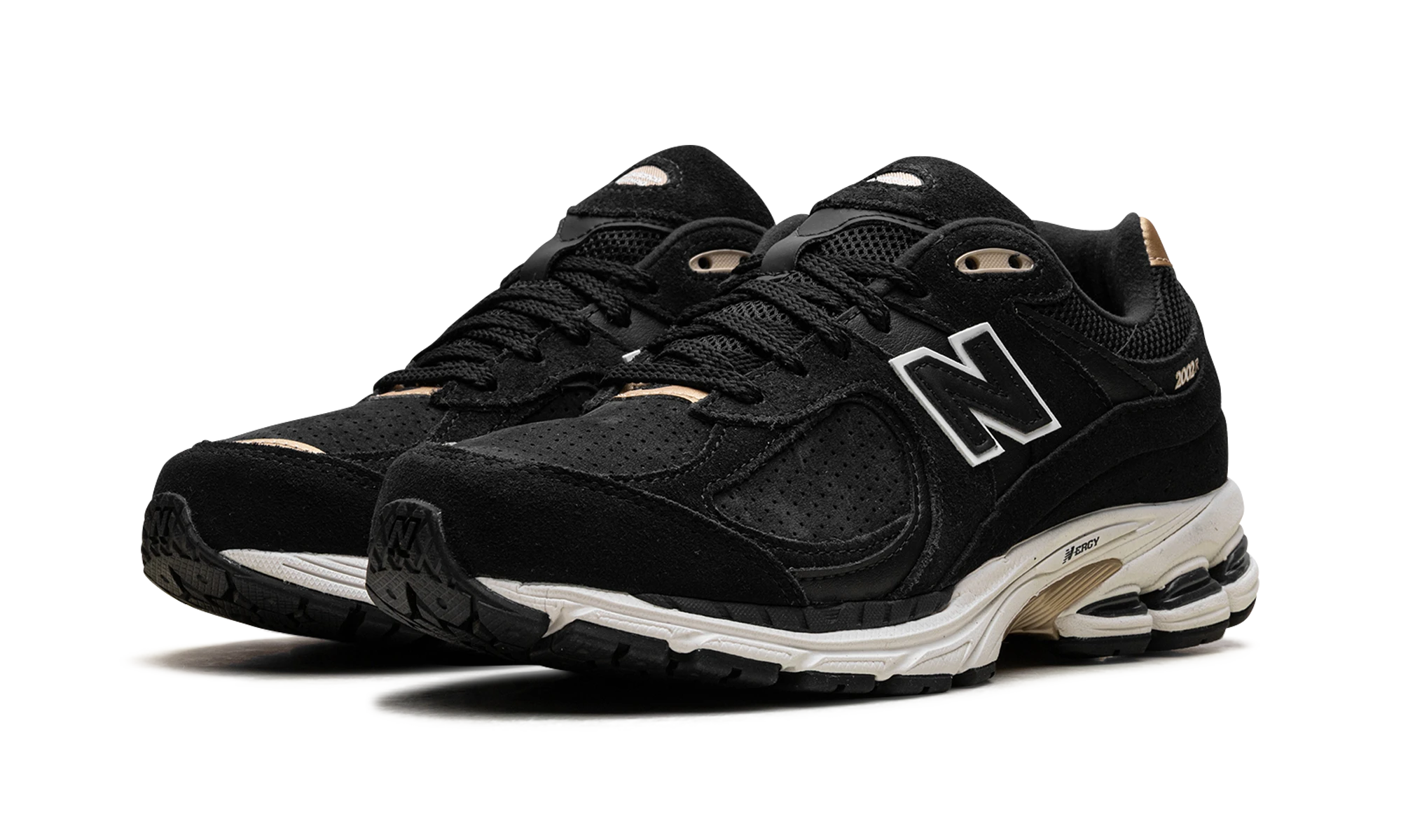 Detail of the inner side of the sneaker New Balance 2002R Foot Locker 50th Anniversary (M2002RFX) noir et or.