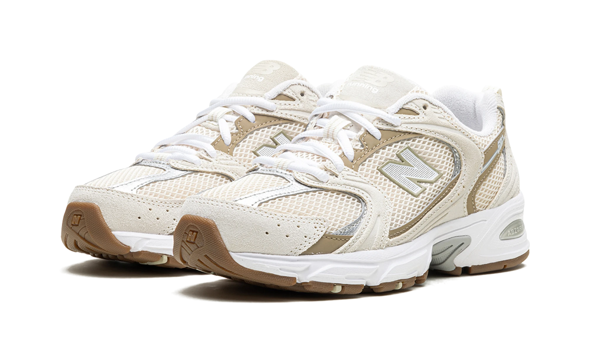 Detail van de binnenkant van de sneaker New Balance 530 Linen Stoneware (MR530GB) beige et blanc.