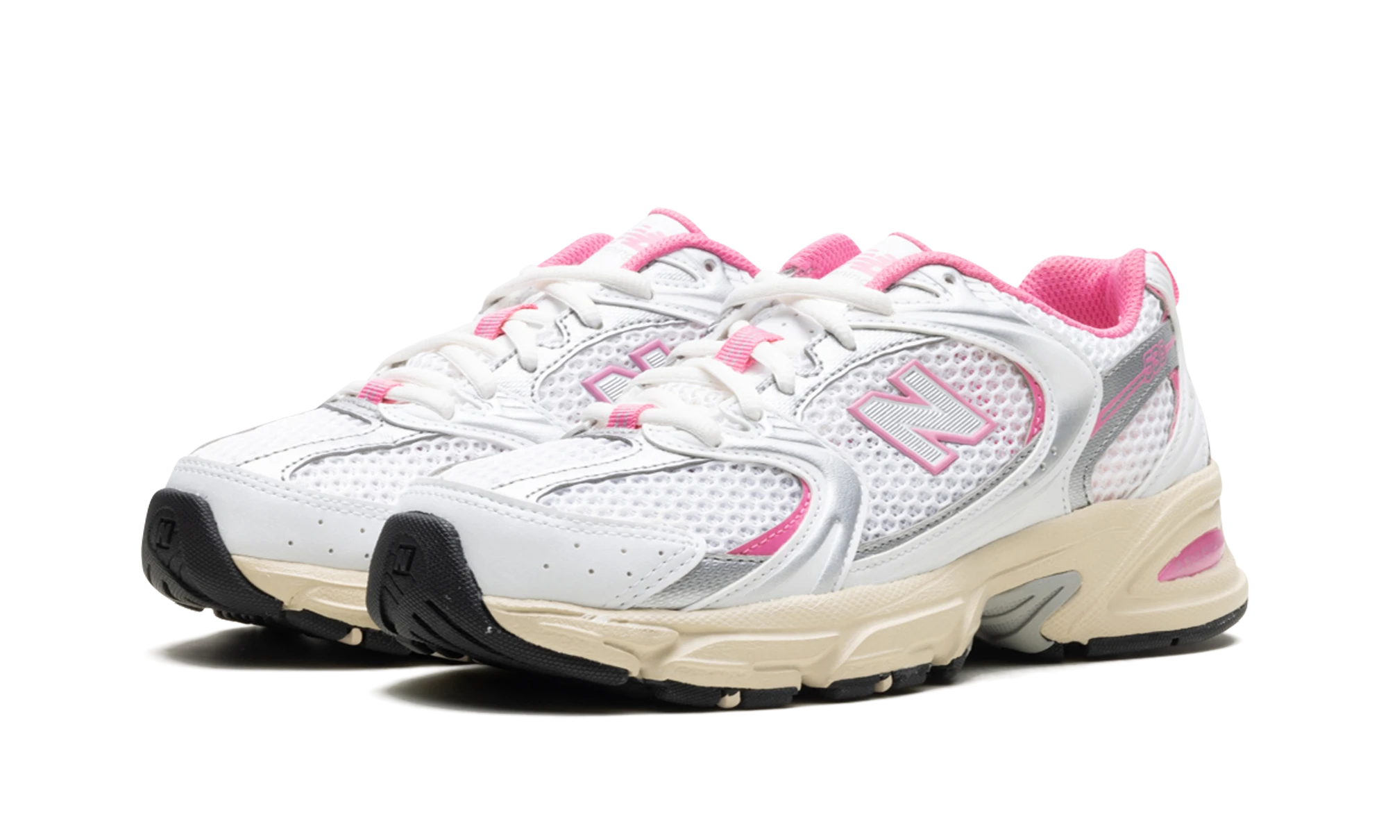 Detail van de binnenkant van de sneaker New Balance 530 White Pink Vintage (MR530ED) blanc et rose.