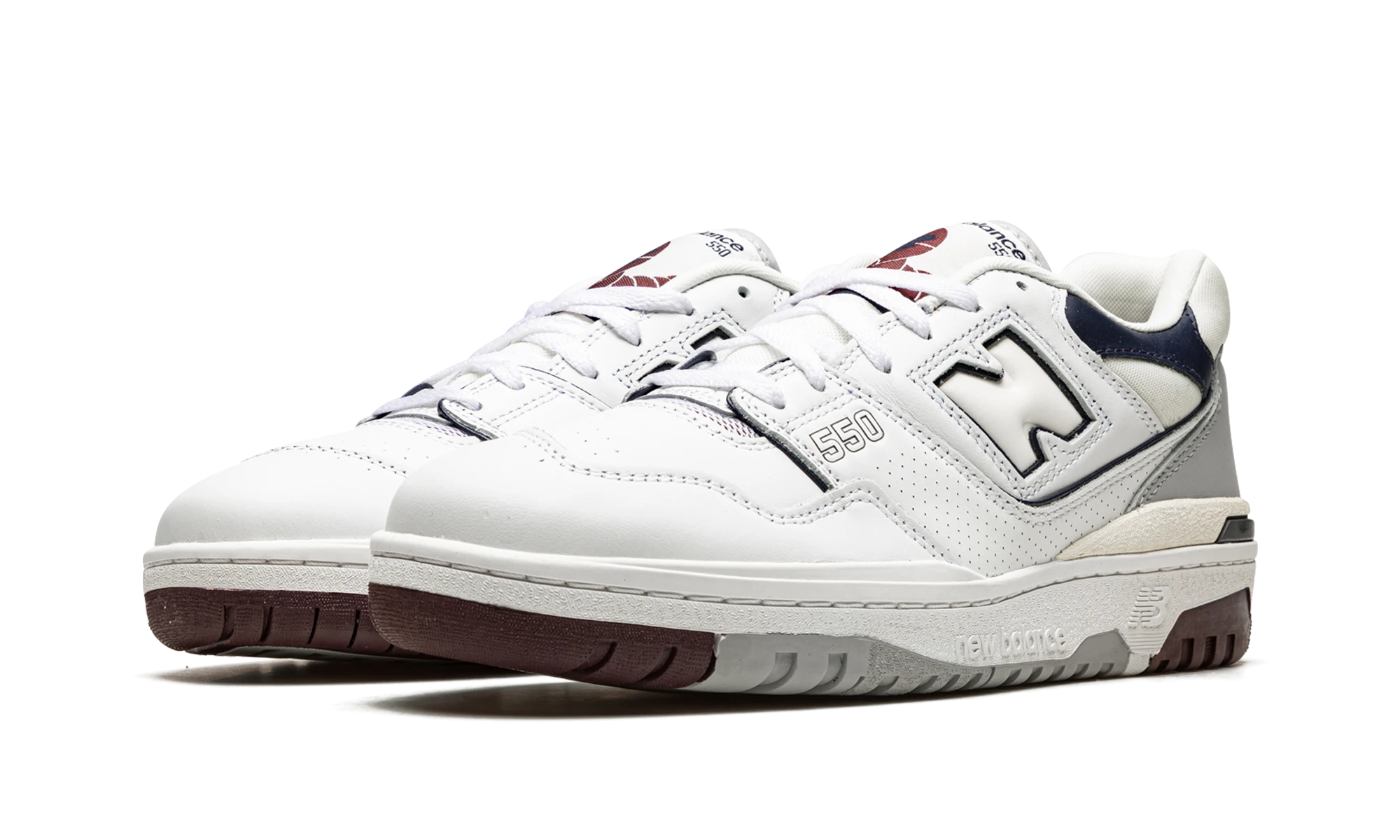 Detail van de binnenkant van de sneaker New Balance 550 White Natural Indigo Burgundy (BB550PWB) blanc, bleu et marron.