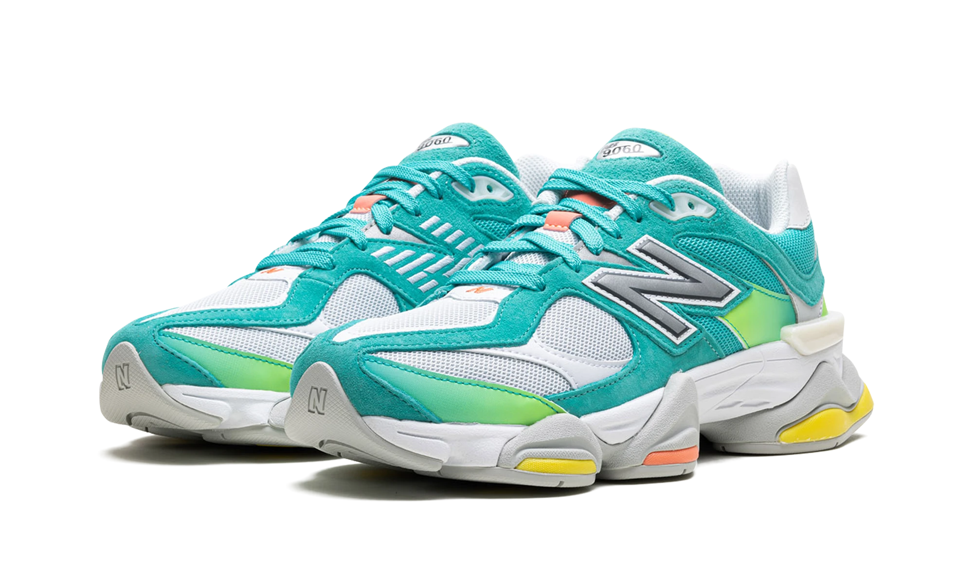 Detail van de binnenkant van de sneaker New Balance 9060 DTLR Cyan Burst (U9060DBT) bleu, blanc et gris.
