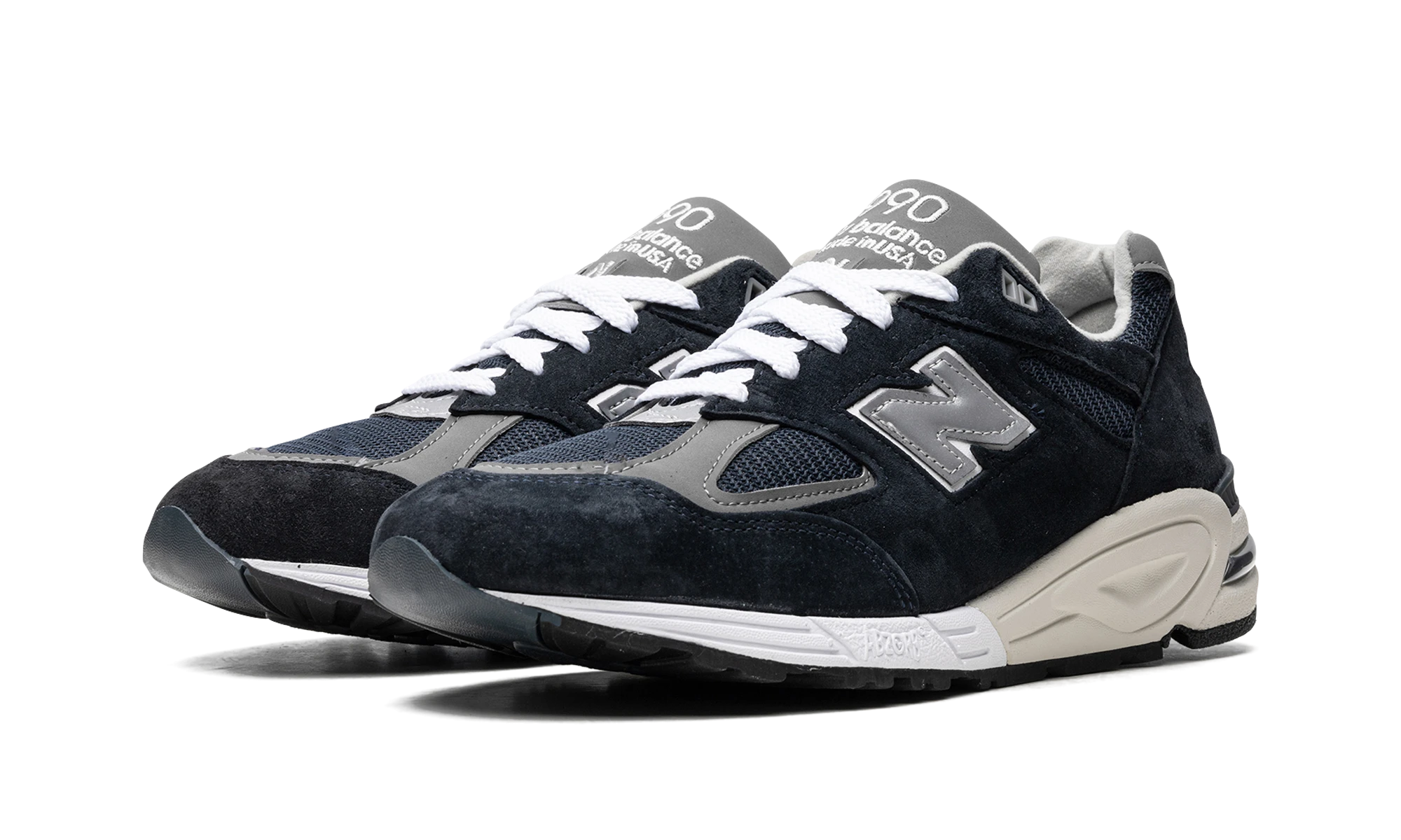 Podrobnost notranje strani superga New Balance 990v2 Navy Grey (M990NB2) bleu et gris.