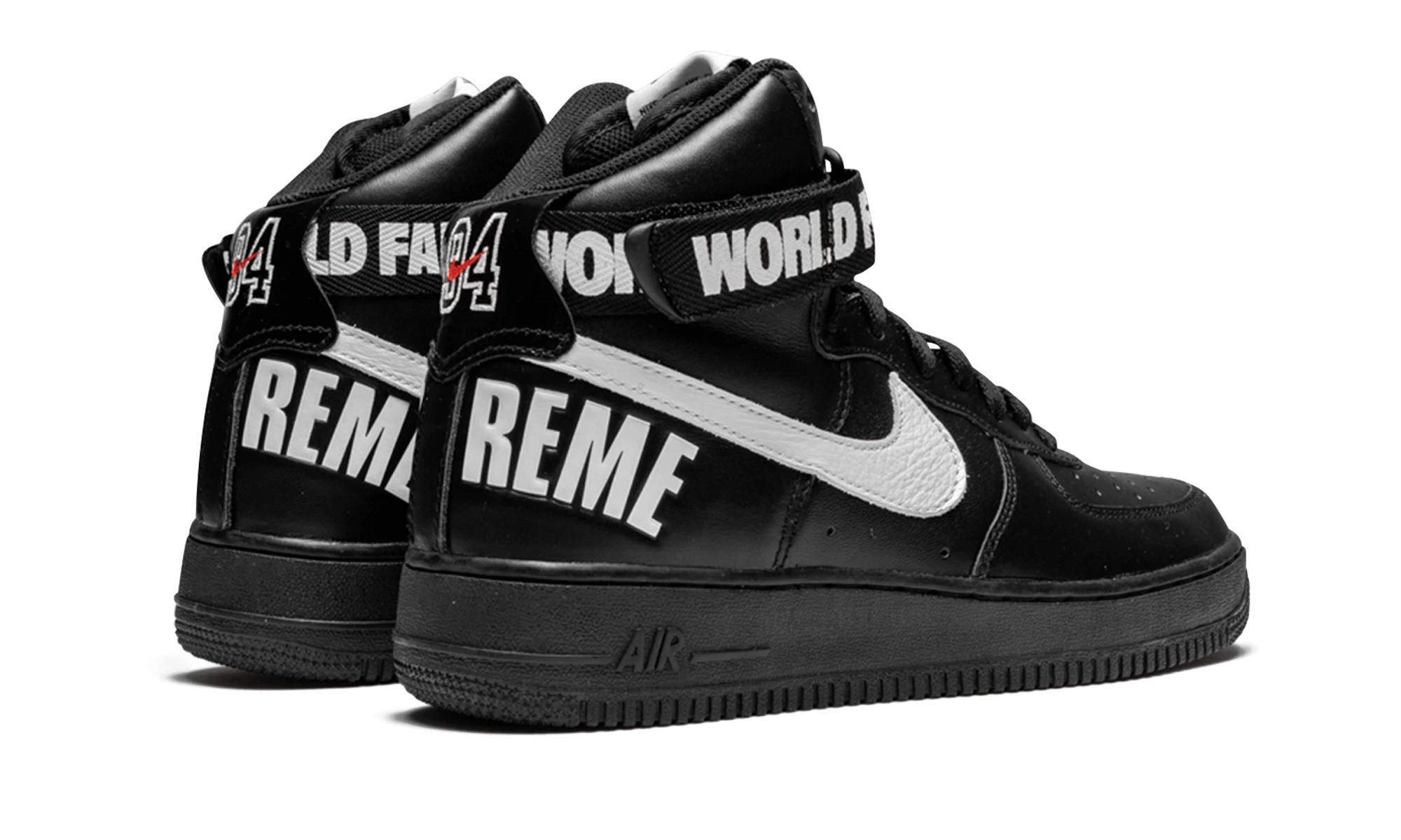 Pair of sneakers Nike Air Force 1 High Supreme World Famous Black (698696-010) brand new and authentic with original box.