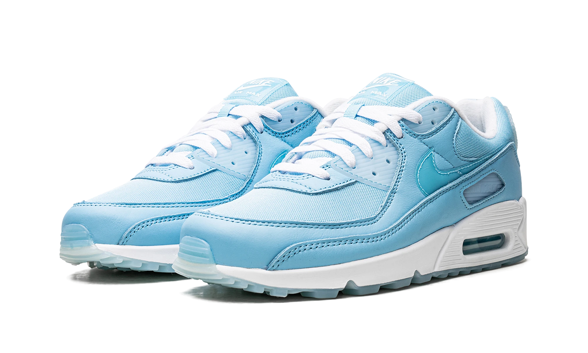 Detail of the inner side of the sneaker Nike Air Max 90 Ocean Bliss (FD0734-442) bleu et blanc.