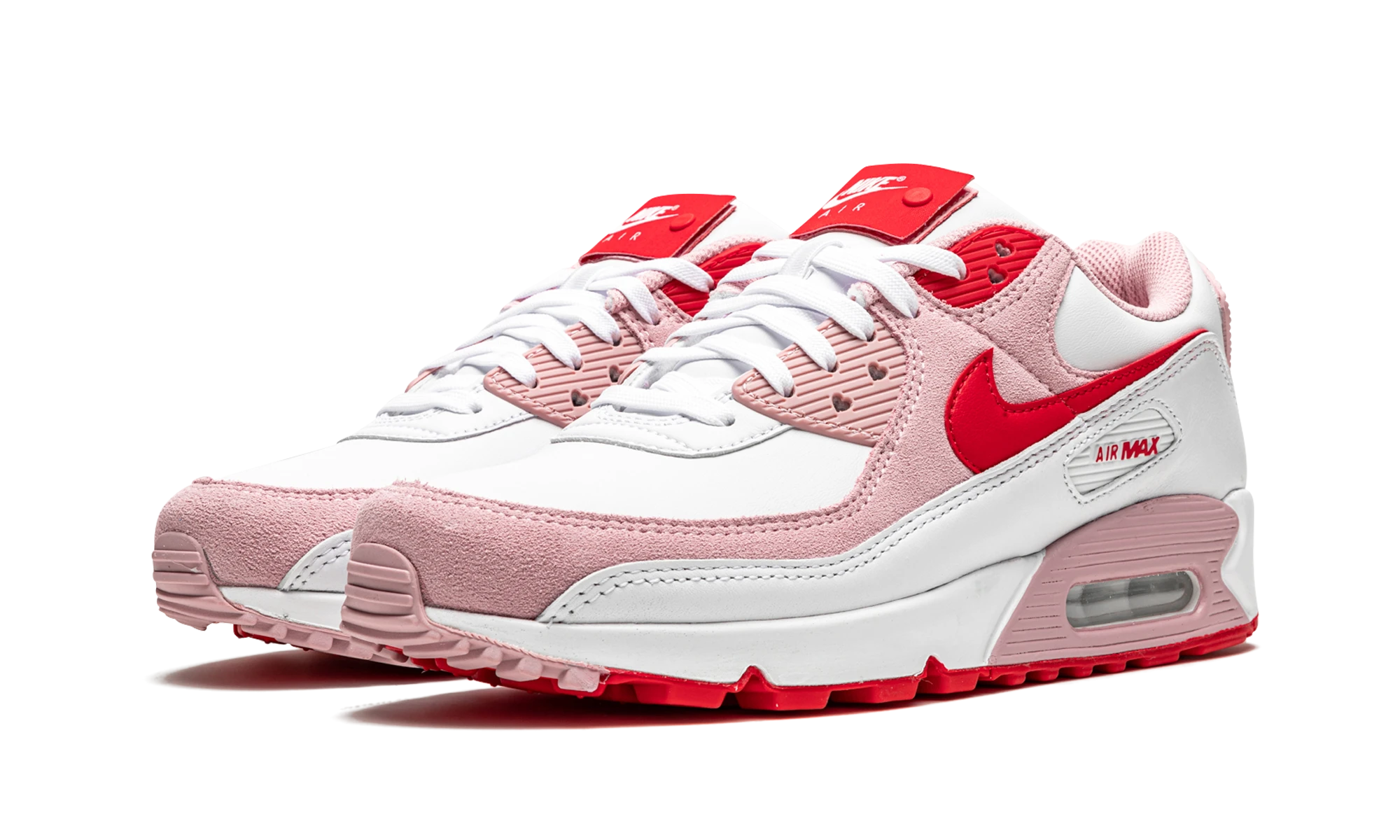 Detail der Innenseite des sneaker Nike Air Max 90 Valentine's Day (DD8029-100) blanc, rouge et rose.