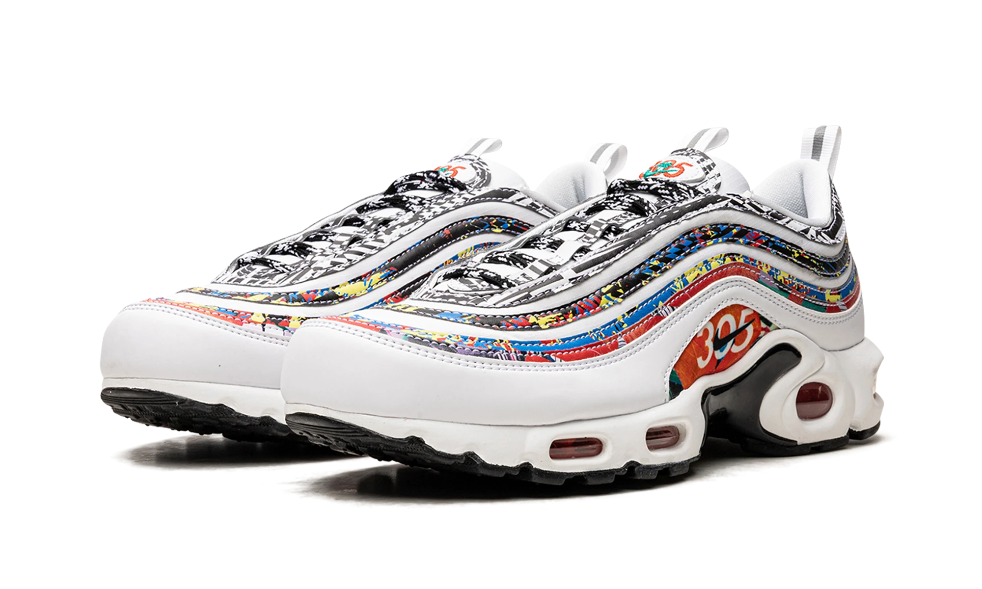 Podrobnost notranje strani superga Nike Air Max Plus 97 City Pride Miami (BV1227-100) blanc, noir et rouge.