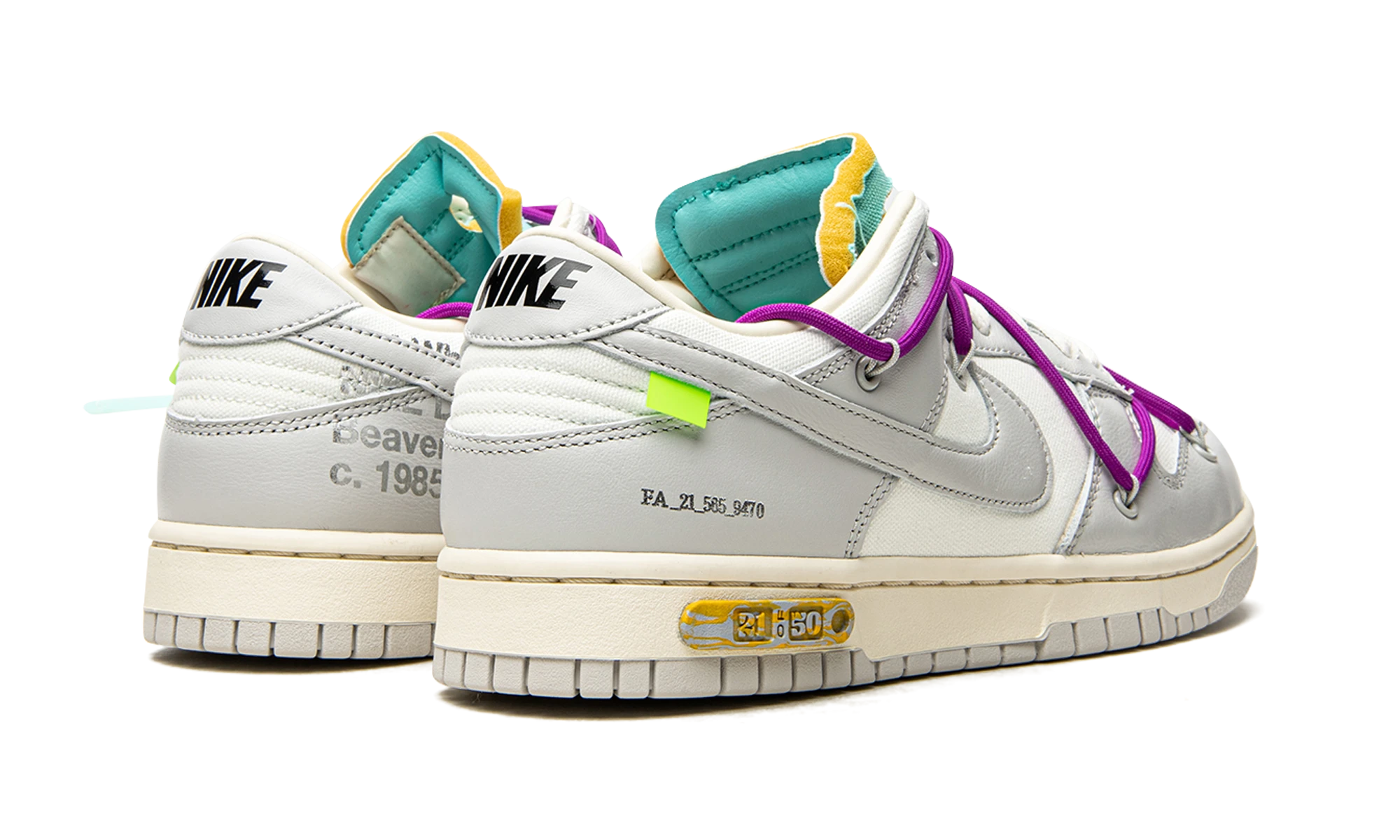Pair of sneakers Nike Dunk Low Off-White Lot 21 (DM1602-100) brand new and authentic with original box.
