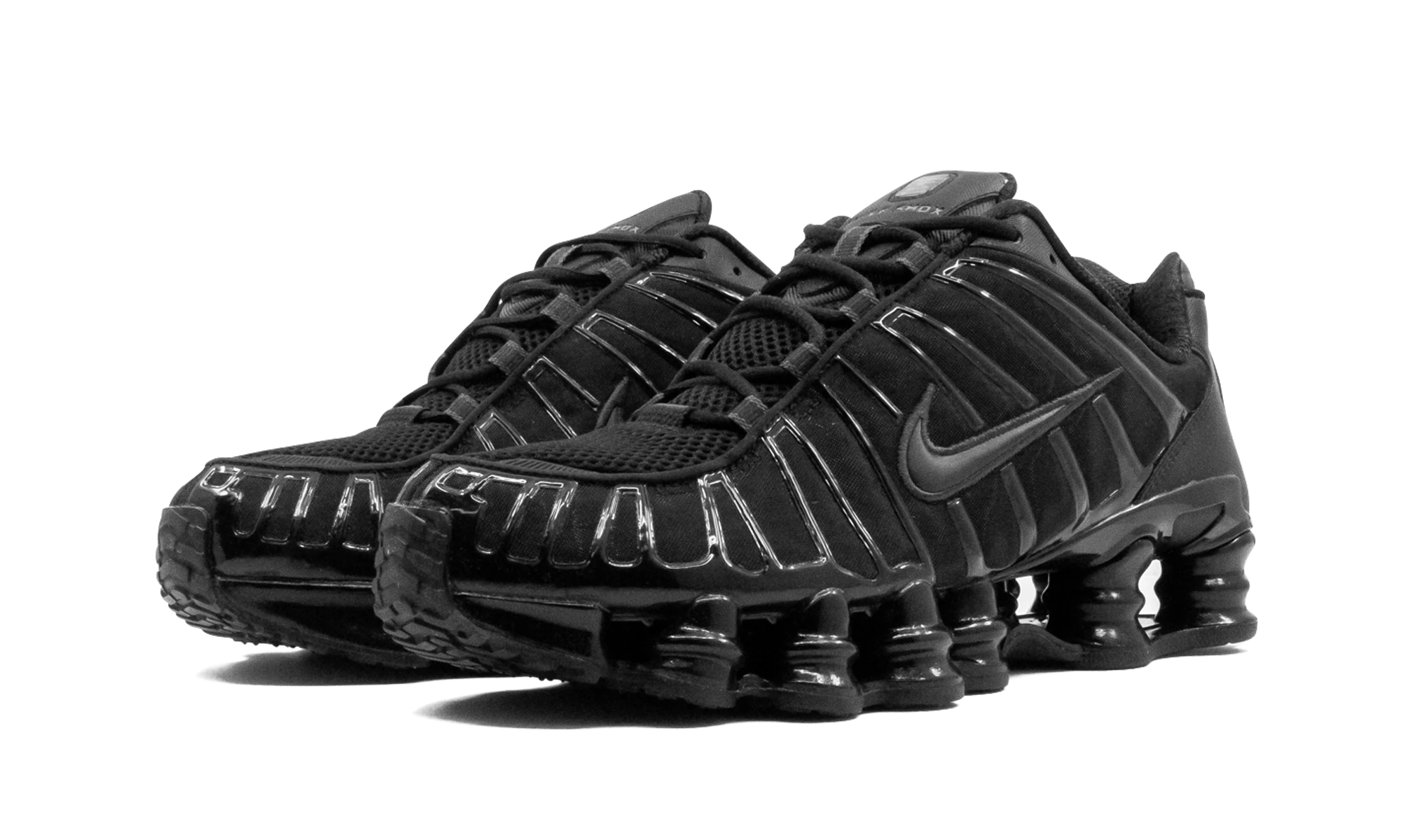 Detail of the inner side of the sneaker Nike Shox TL Black Metallic Hematite (AV3595-002) noir et orange.