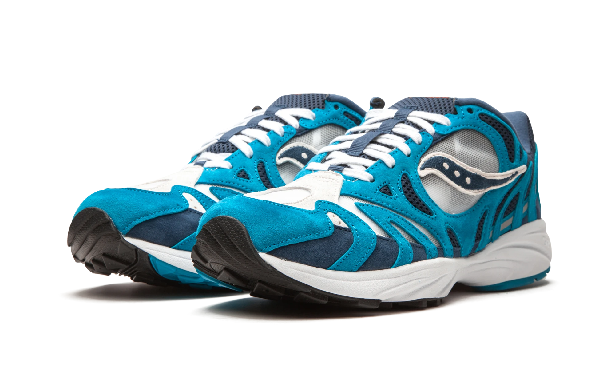 Detail of the inner side of the sneaker Saucony Grid Azura 2000 Denim denim et blanc.