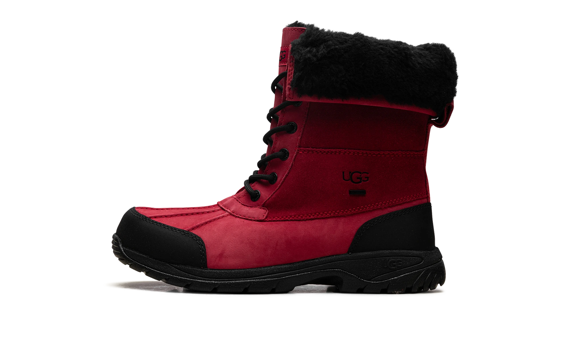 Sneaker UGG Butte Samba Red Black in leather red and black, available in Europe — outer profile view.